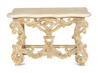 A Pair of Venetian Style Cream-Painted Marble Top Consoles