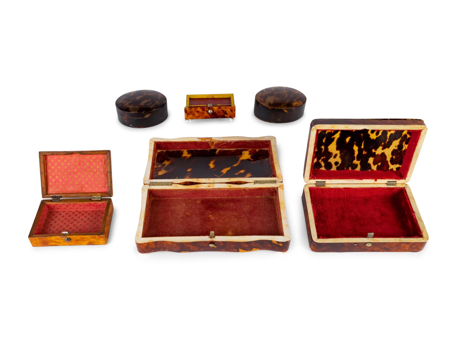 A Collection of Six Small Tortoiseshell and Celluloid Boxes — 19TH CENTURY
