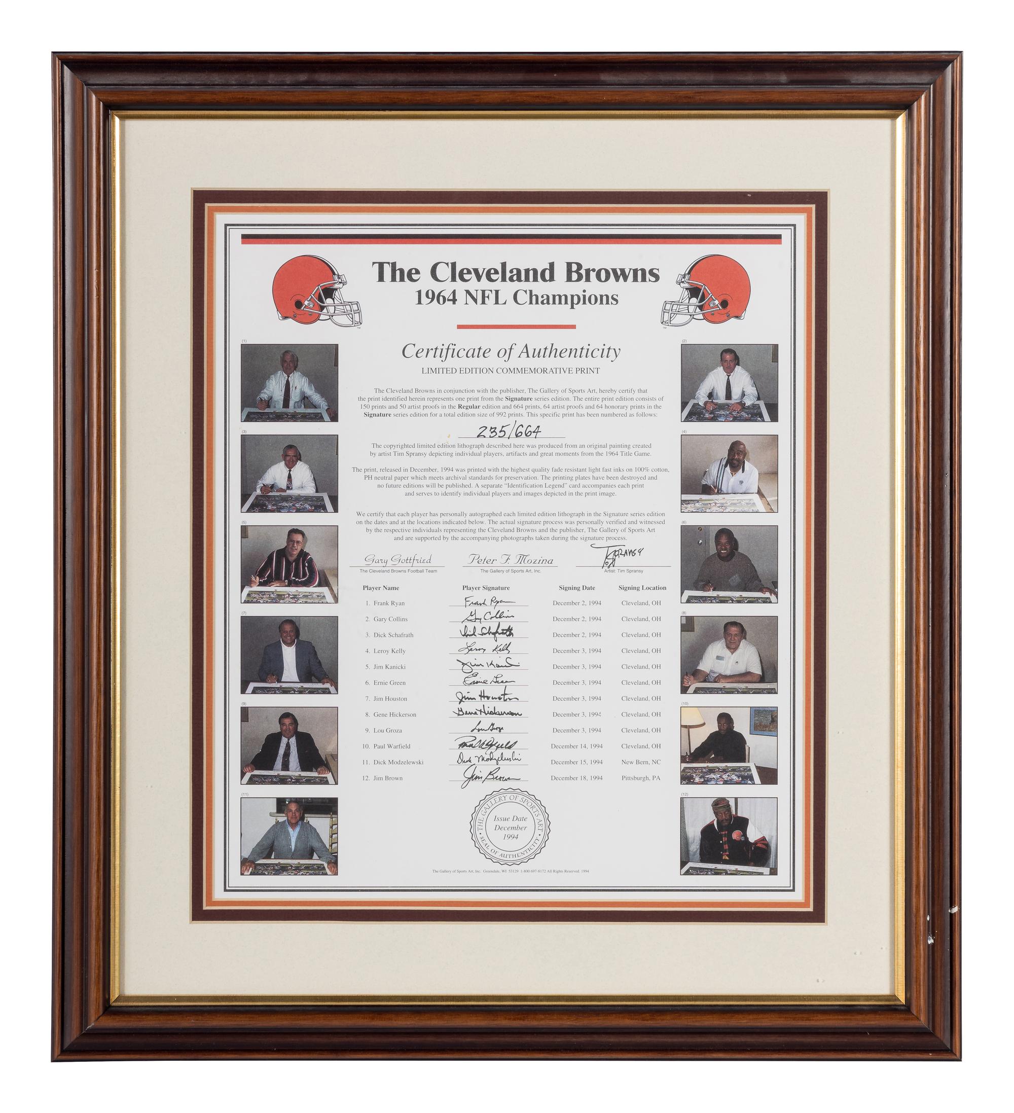 A 1964 NFL Champion Cleveland Browns Signed Limited Edition Autograph Print