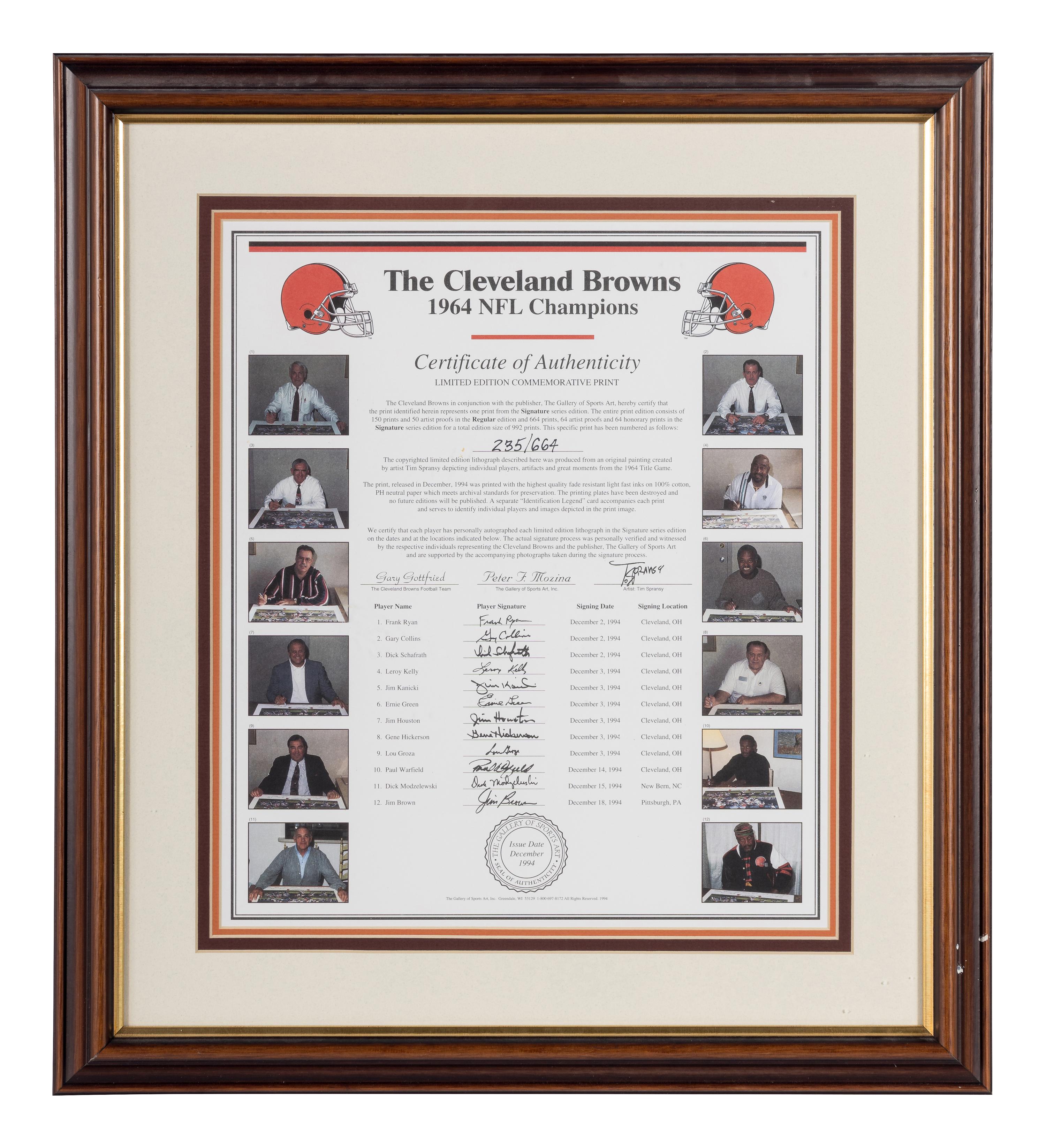 A 1964 NFL Champion Cleveland Browns Signed Limited Edition Autograph Print