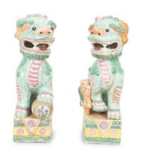 A Pair of Chinese Glazed Ceramic Seated Foo Lions