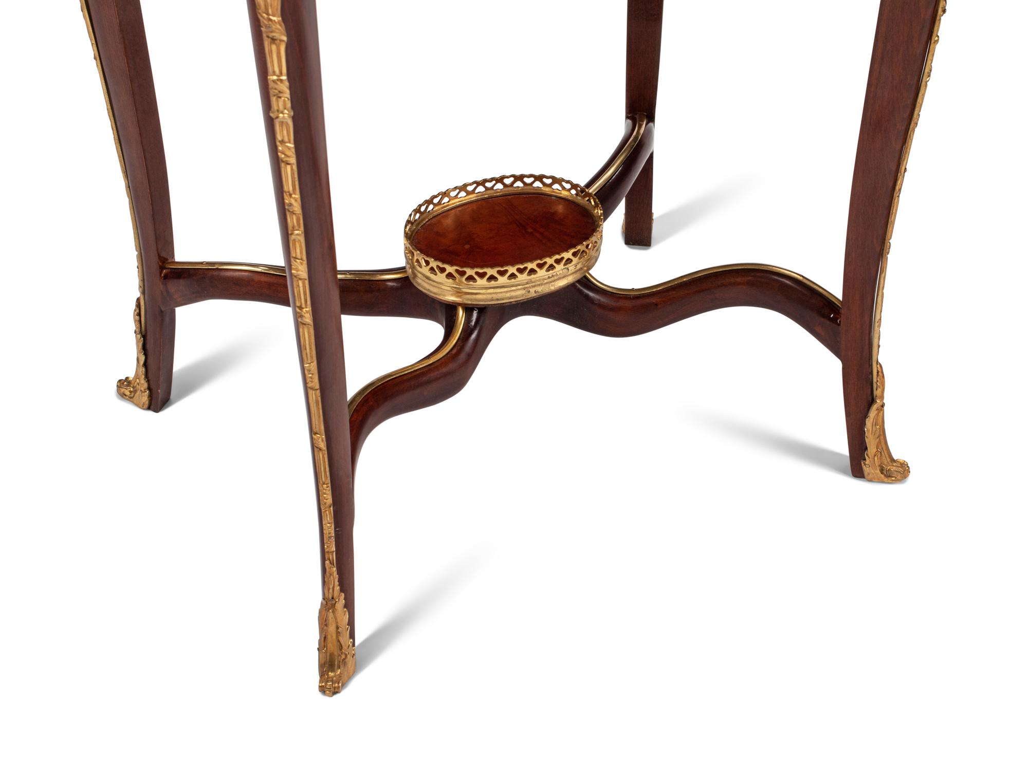 A Pair of Louis XV Style Gilt Bronze Mounted Marble-Top Side Tables