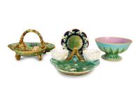 Two George Jones Majolica Strawberry Dishes and Acanthus Footed Bowl, and a Strawberry-Blossom Dish — Last-Half, 19th Century