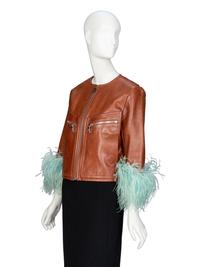 PRADA, FEATHER-TRIM LEATHER JACKET