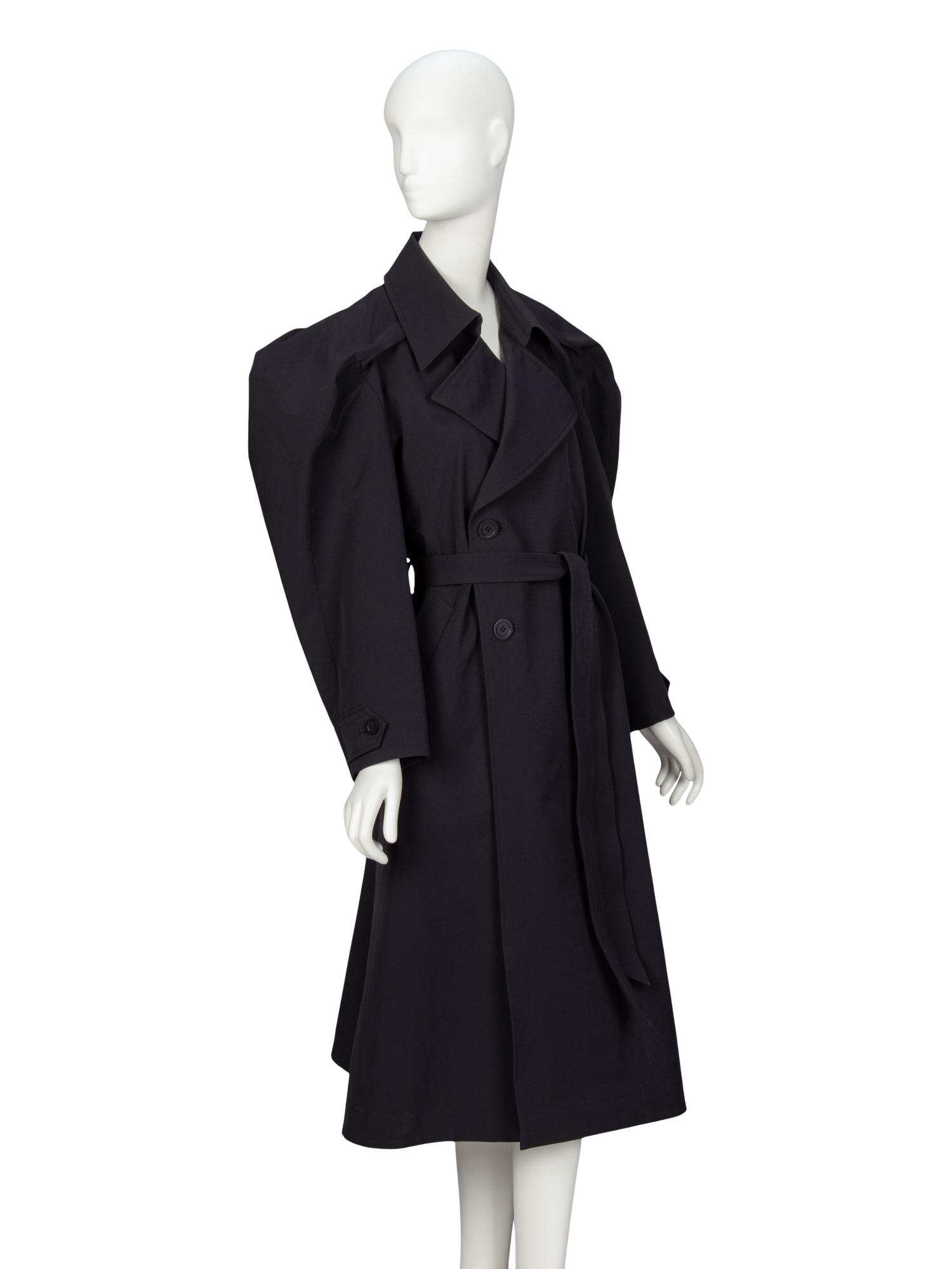 ISSEY MIYAKE, BLACK SCULPTURAL TRENCH COAT