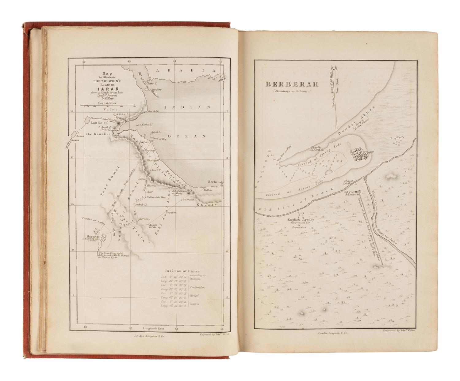 BURTON, Richard Francis, Sir (1821-1890). First Footsteps in East Africa; Or, An Exploration of Harar . London: Longman, Brown, Green, and Longmans, 1856.