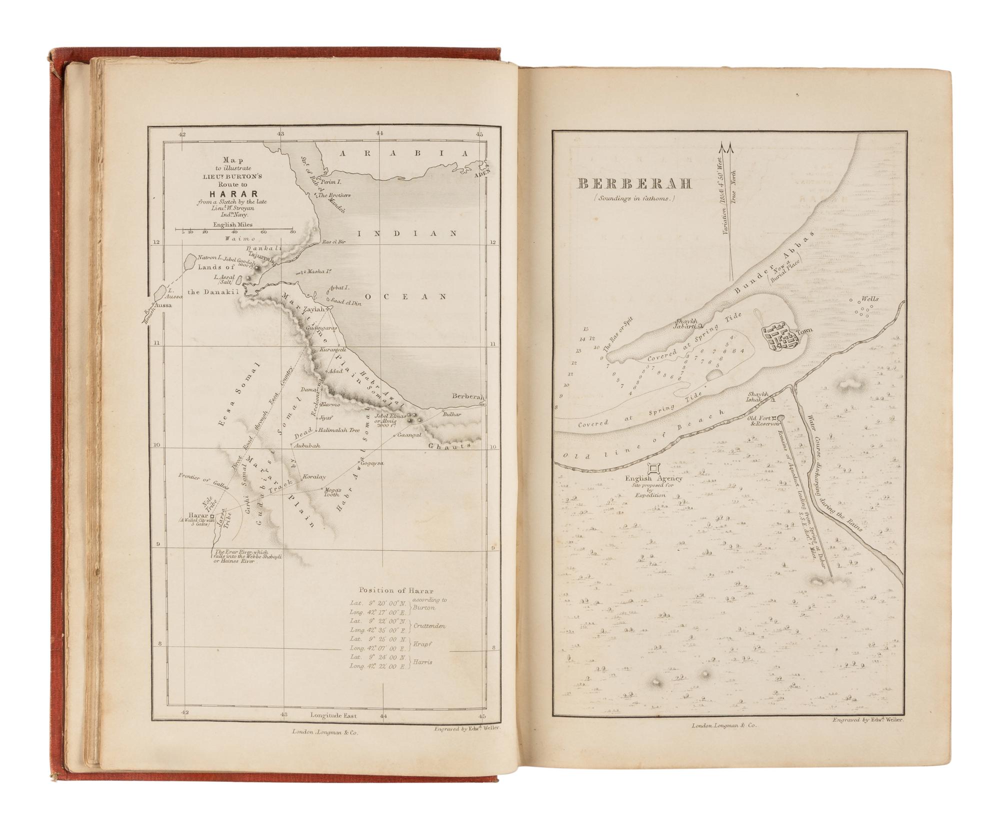 BURTON, Richard Francis, Sir (1821-1890). First Footsteps in East Africa; Or, An Exploration of Harar . London: Longman, Brown, Green, and Longmans, 1856.