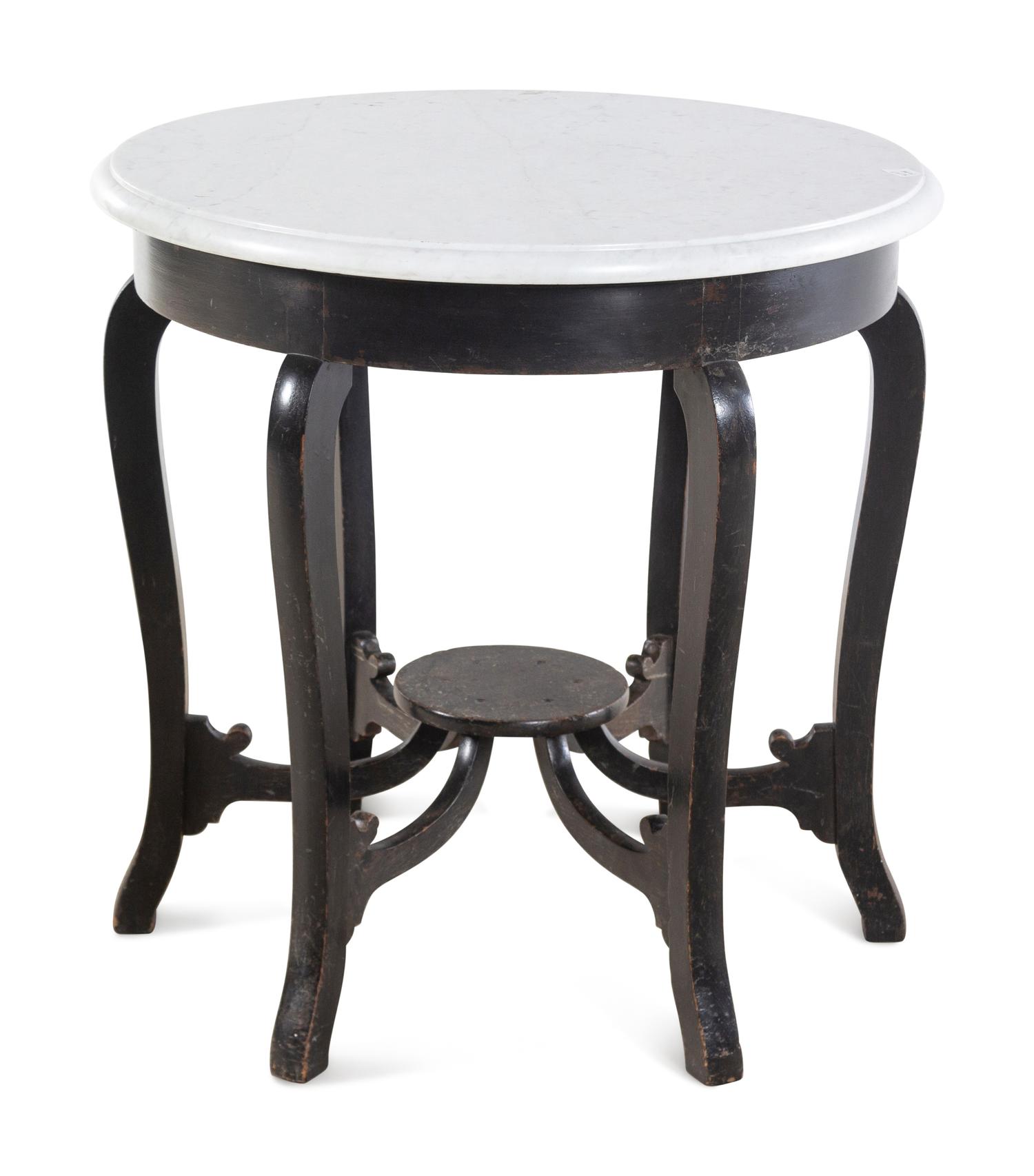 A Chinese Painted Marble-Top Side Table