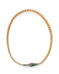 VICTORIAN, YELLOW GOLD, EMERALD AND DIAMOND SNAKE NECKLACE