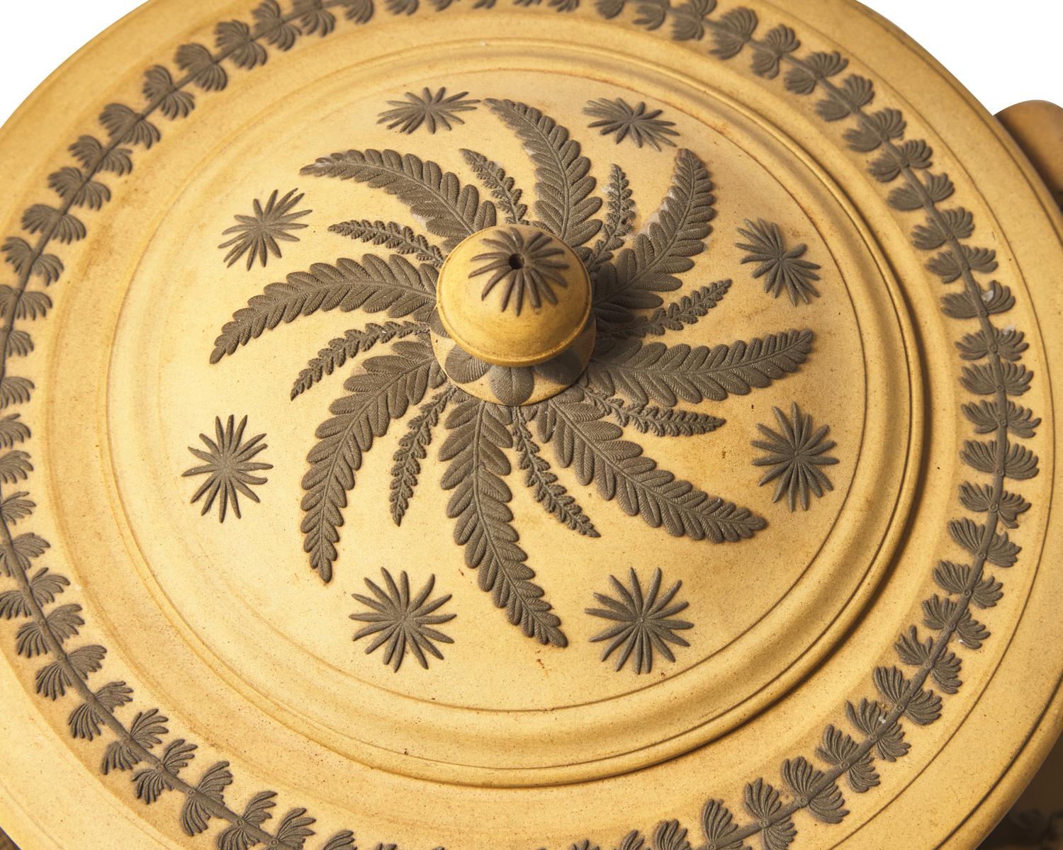 A Wedgwood Jasperware Egyptian Revival Decorated Covered Bowl with Underplate