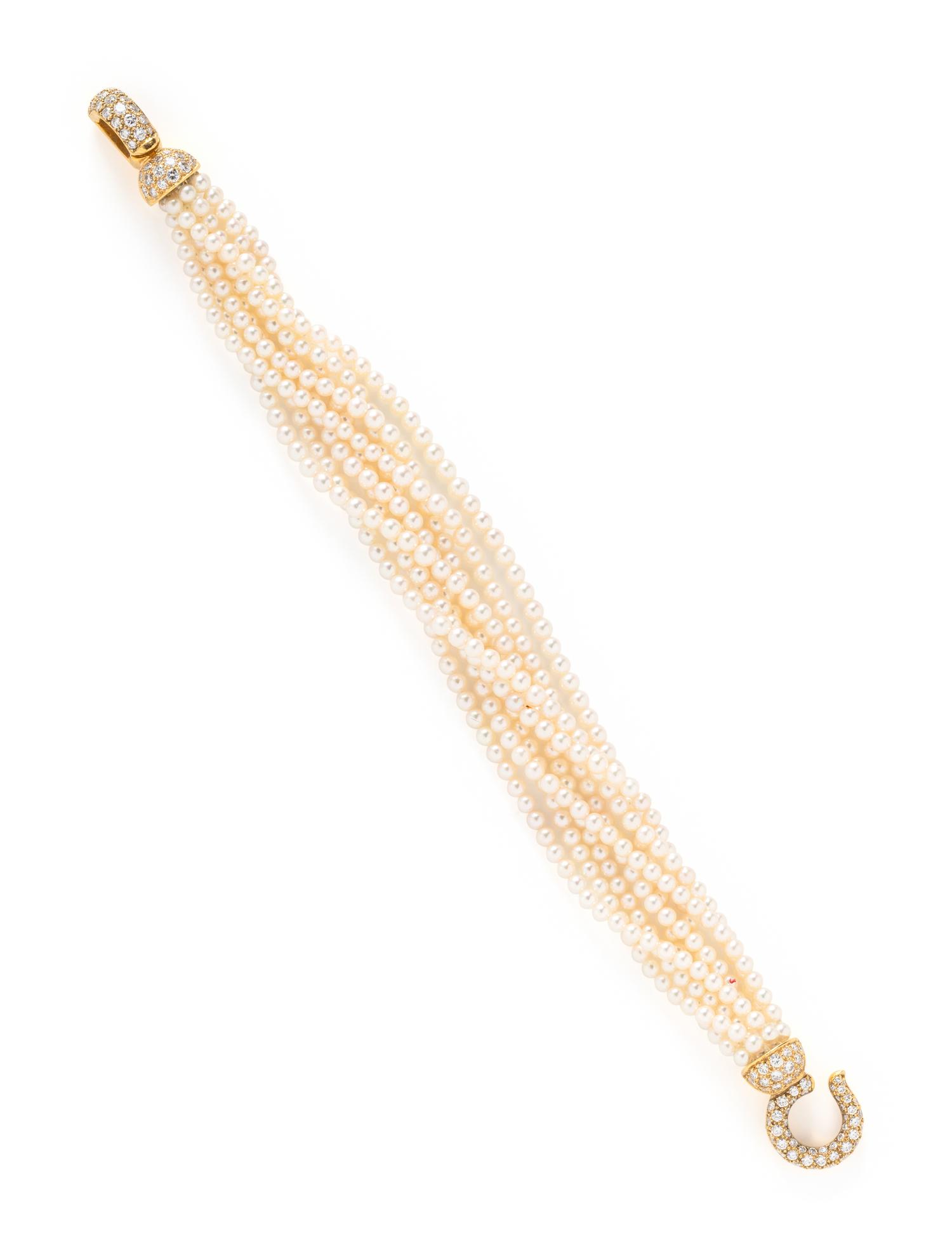 CARTIER, LONDON, CULTURED PEARL AND DIAMOND MULITSTRAND BRACELET