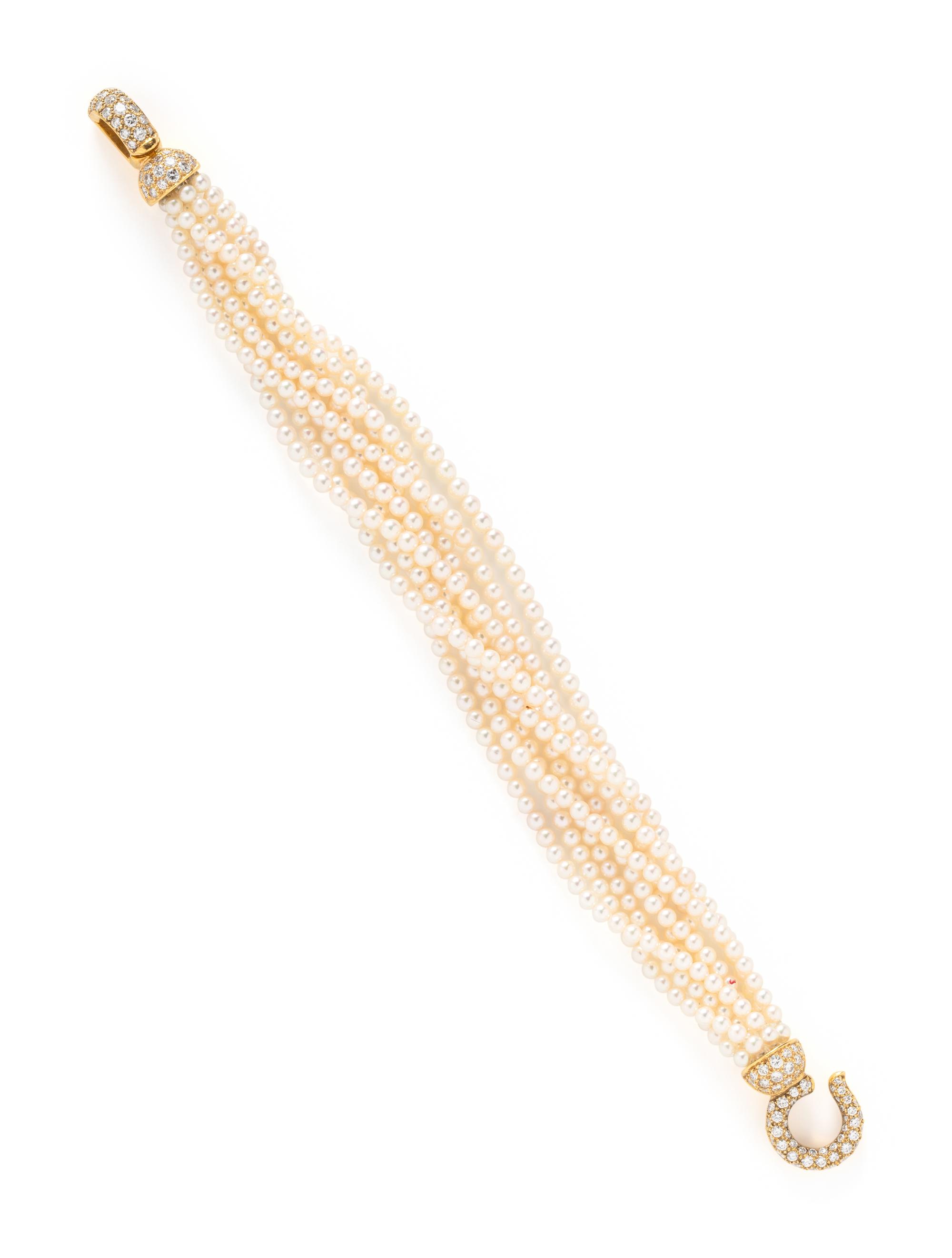 CARTIER, LONDON, CULTURED PEARL AND DIAMOND MULITSTRAND BRACELET
