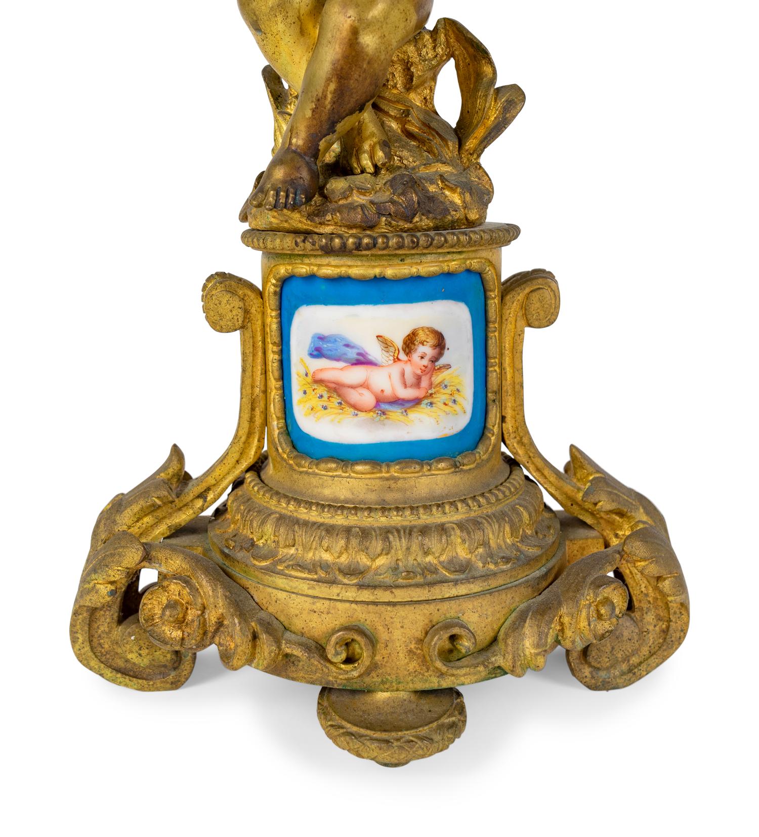 A Pair of Louis XV Style Gilt Bronze Three-Light Candelabrum — 19TH CENTURY