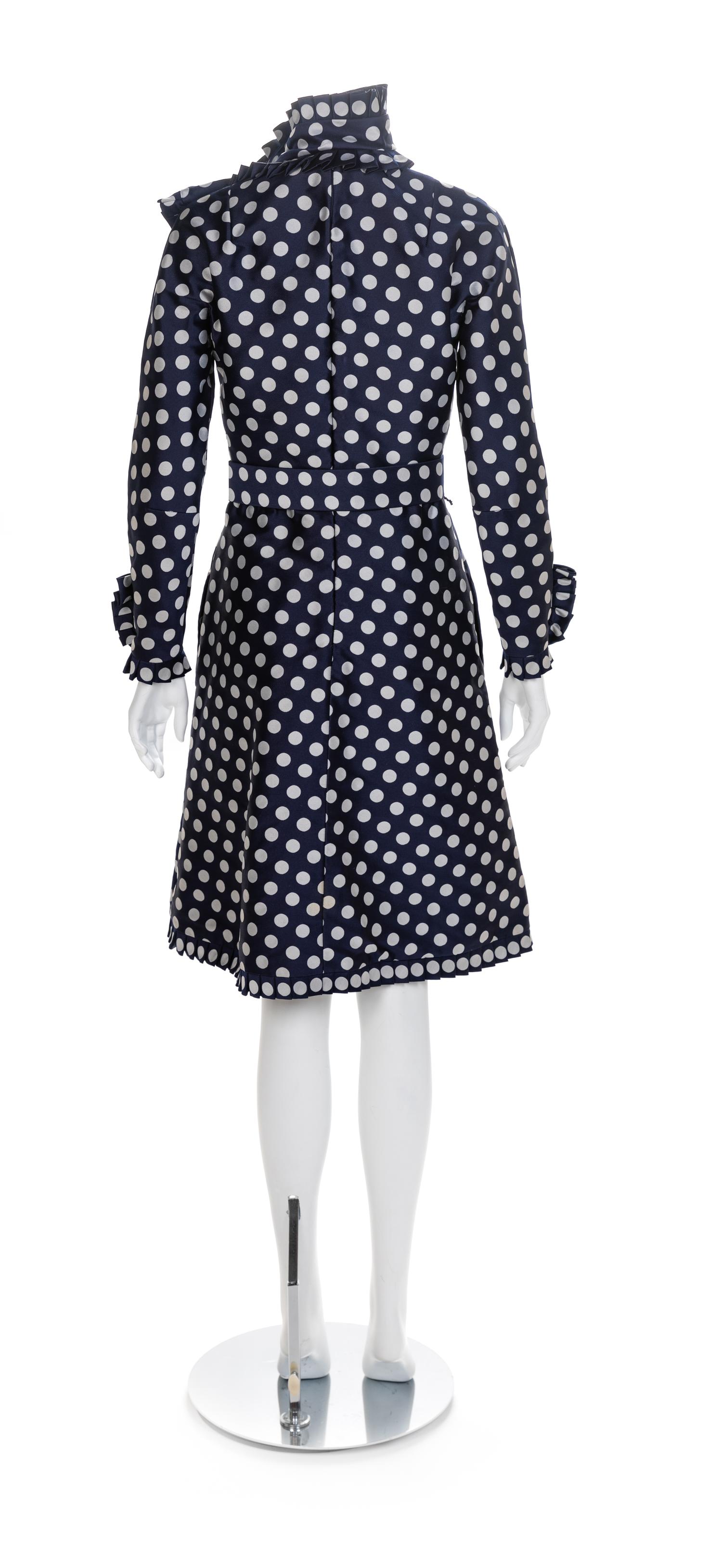 Geoffery Beene Navy Polkadot Dress, 1960s Belt size label: 8