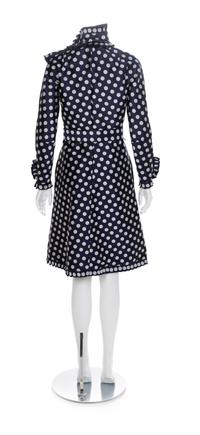 Geoffery Beene Navy Polkadot Dress, 1960s Belt size label: 8