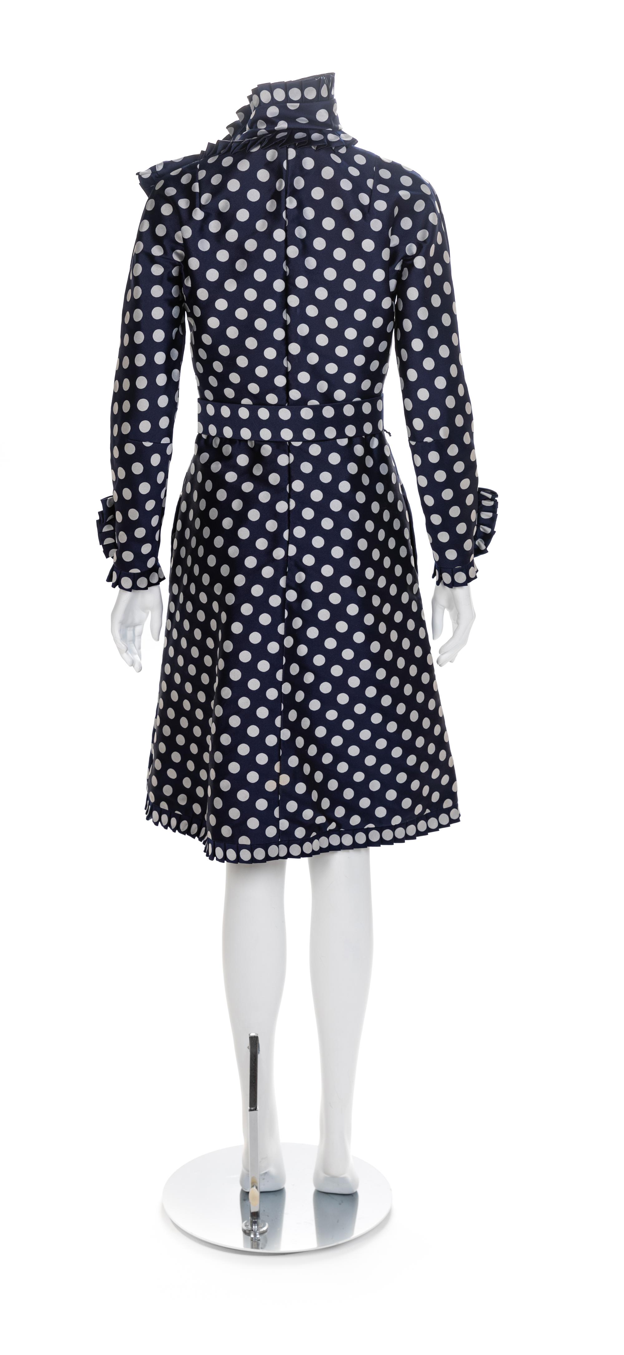 Geoffery Beene Navy Polkadot Dress, 1960s Belt size label: 8