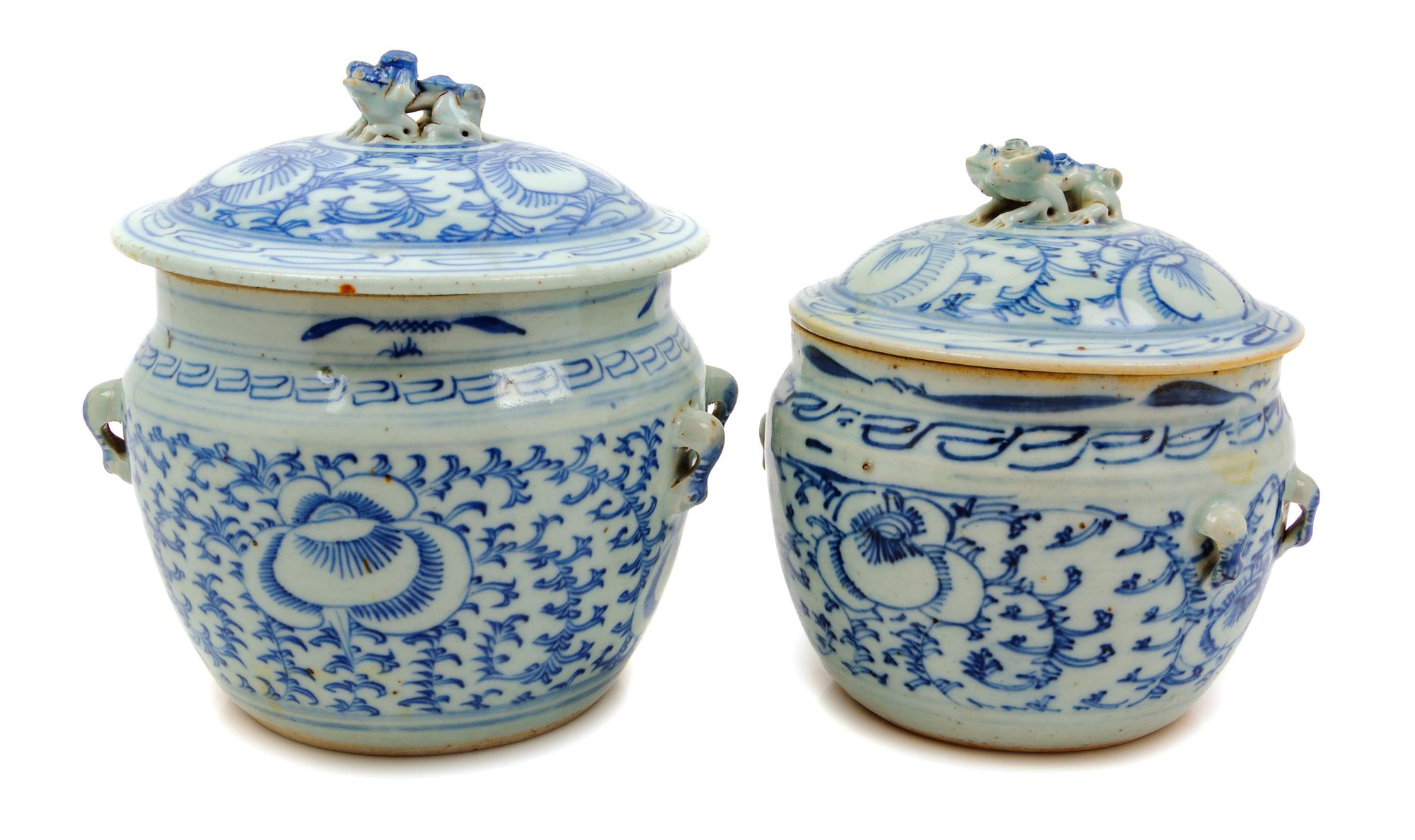 Two Chinese Blue and White Covered Bowls