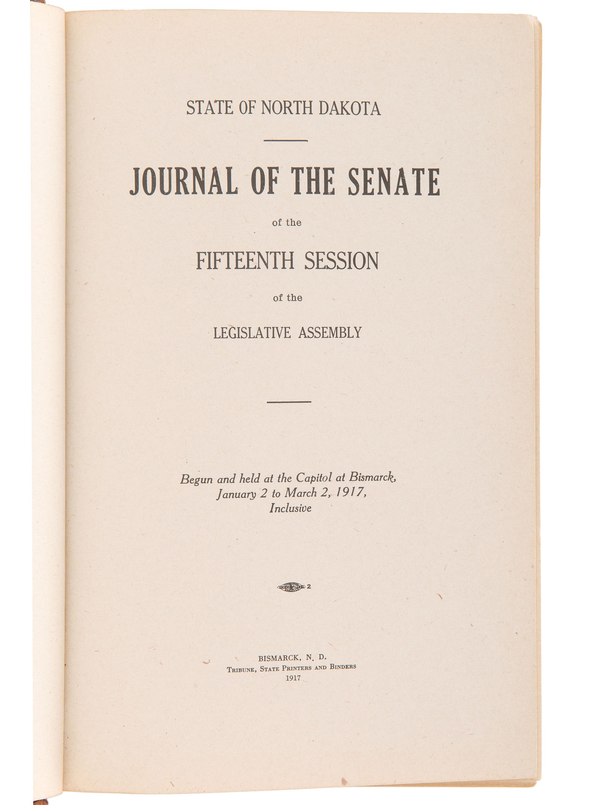 [NORTH DAKOTA]. A collection of early North Dakota legislative publications, comprising: