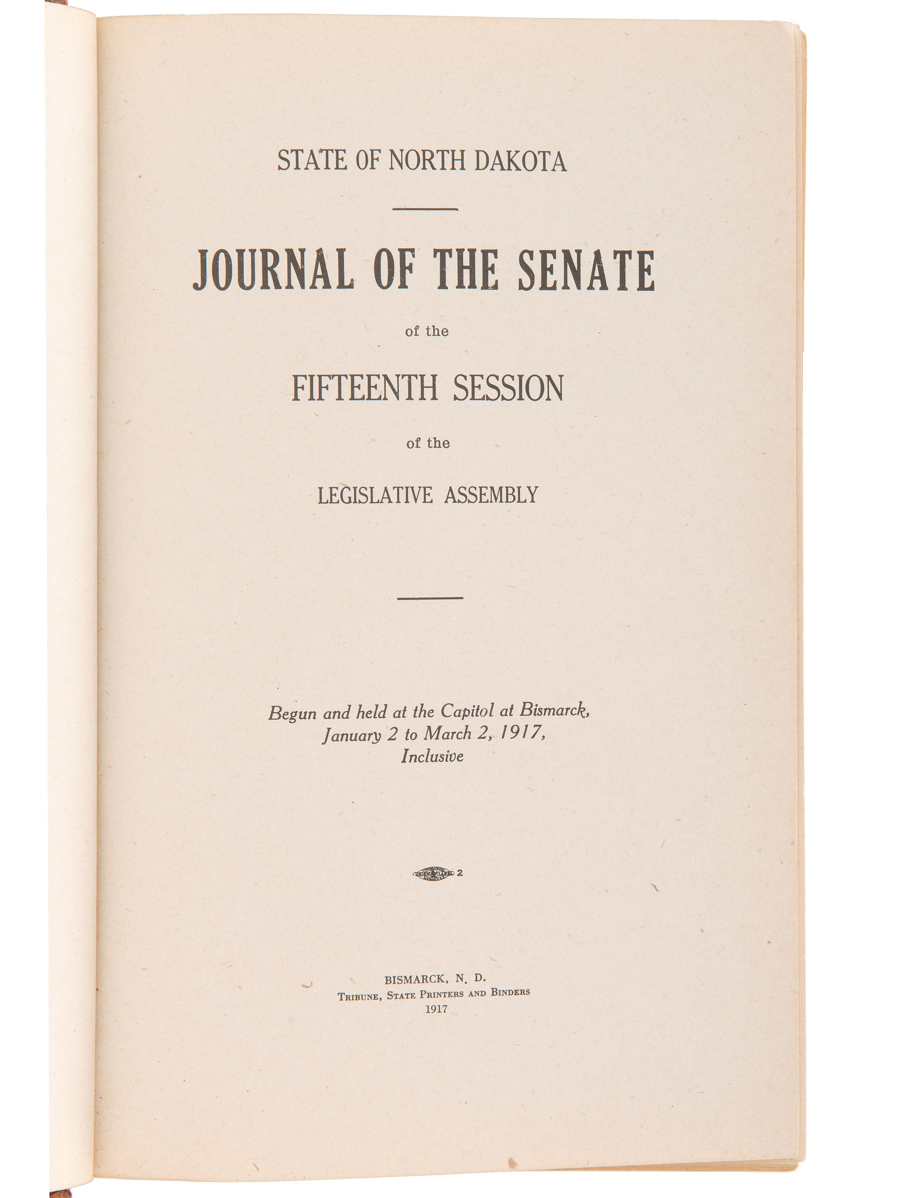 [NORTH DAKOTA]. A collection of early North Dakota legislative publications, comprising: