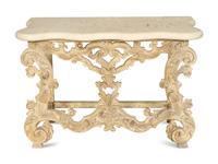 A Pair of Venetian Style Cream-Painted Marble Top Consoles