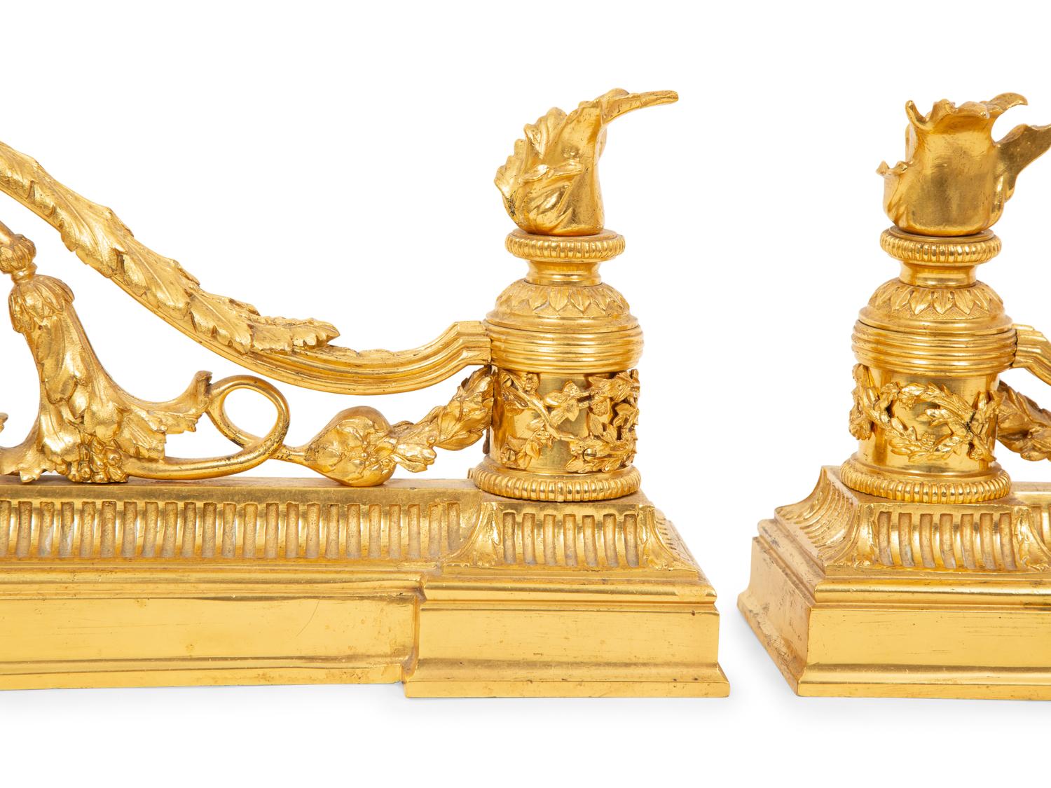 A Pair of Louis XVI Style Gilt Bronze Chenets