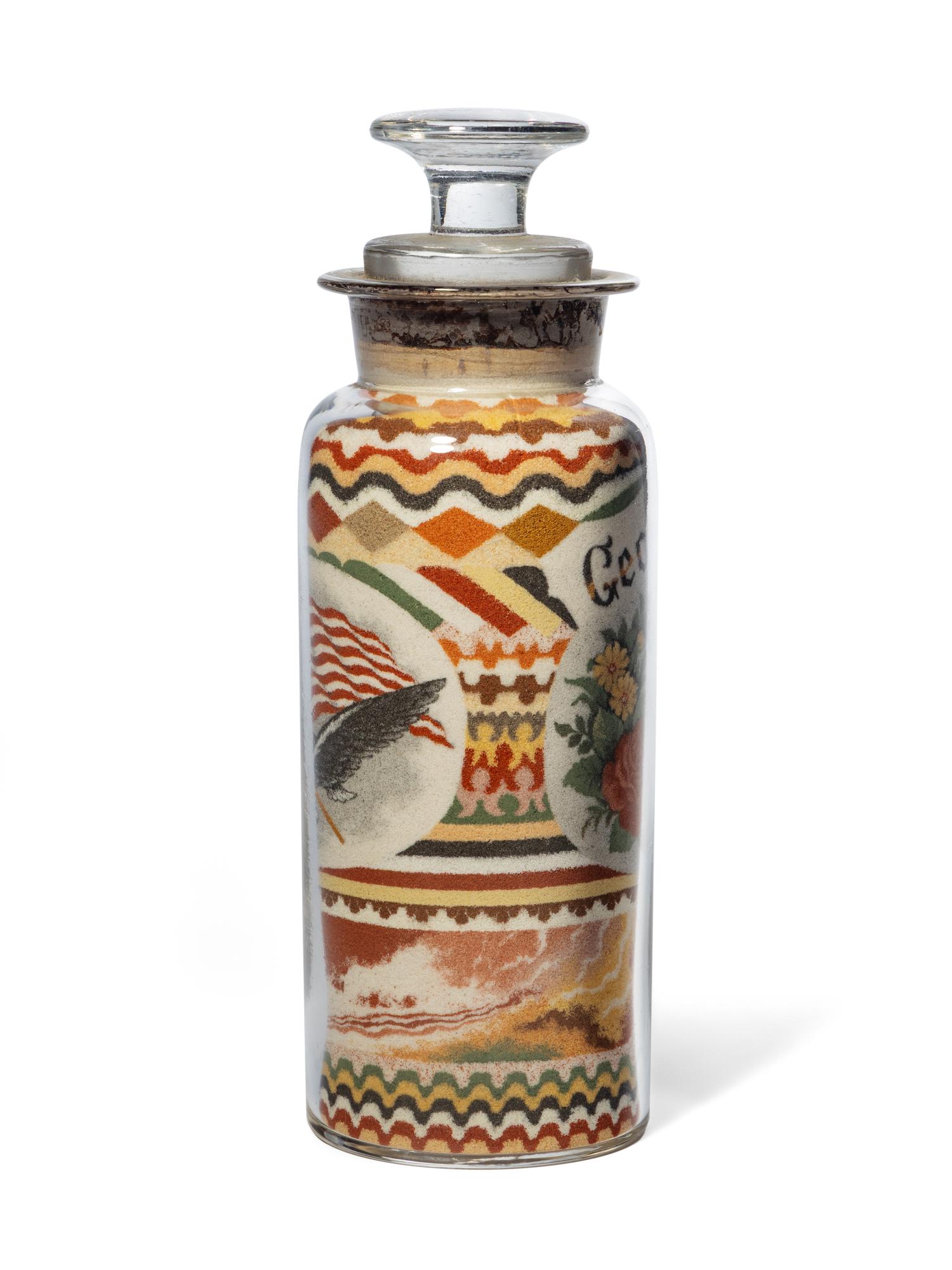 A Sand Art Bottle, Andrew Clemens (1857-1894), McGregor, Iowa, Dated 1888