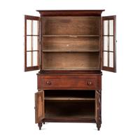 A Federal Turned and Paneled Cherrywood Glazed Stepback Cupboard