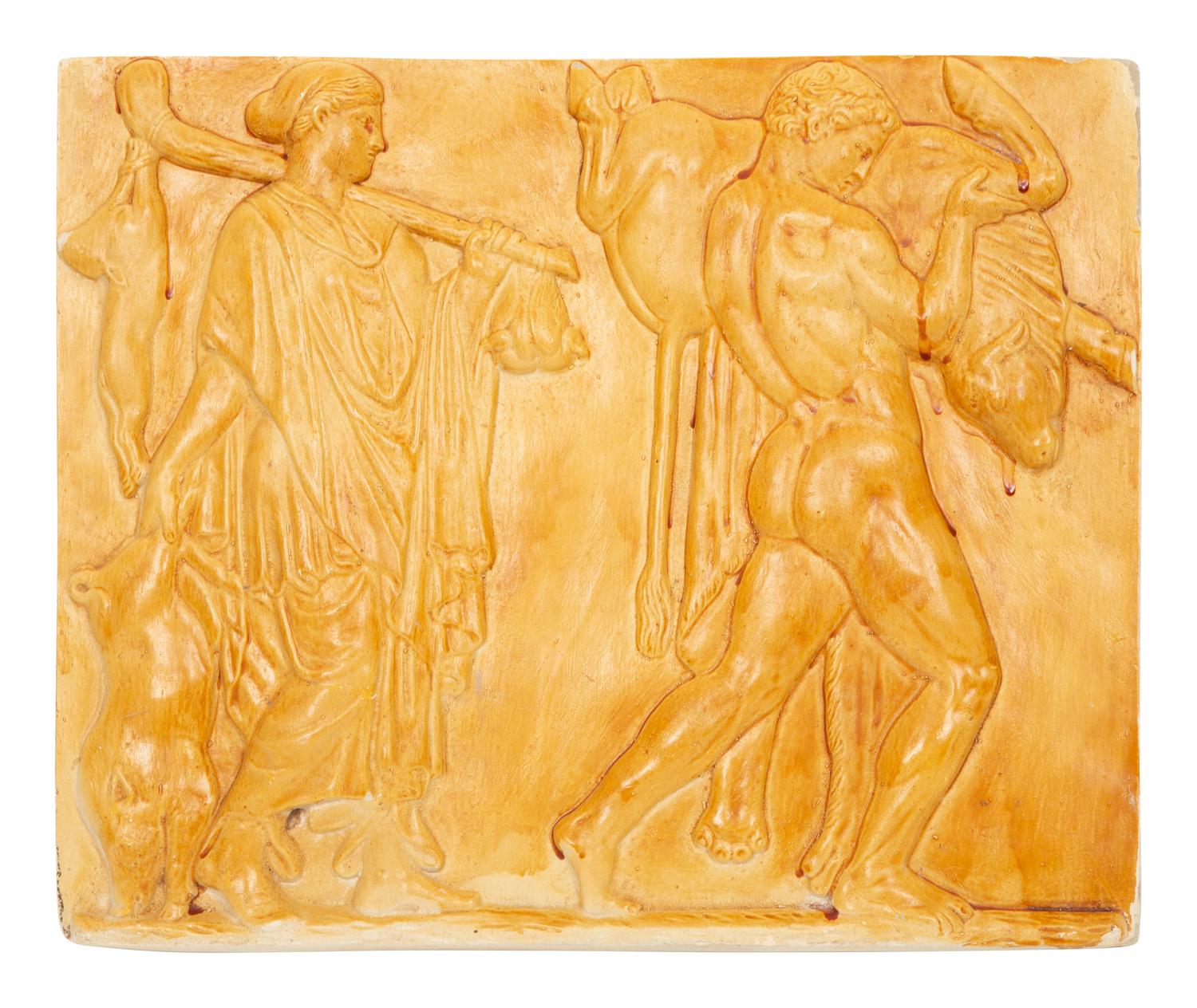A Continental Plaster Campana Relief of Hercules with the Cretan Bull