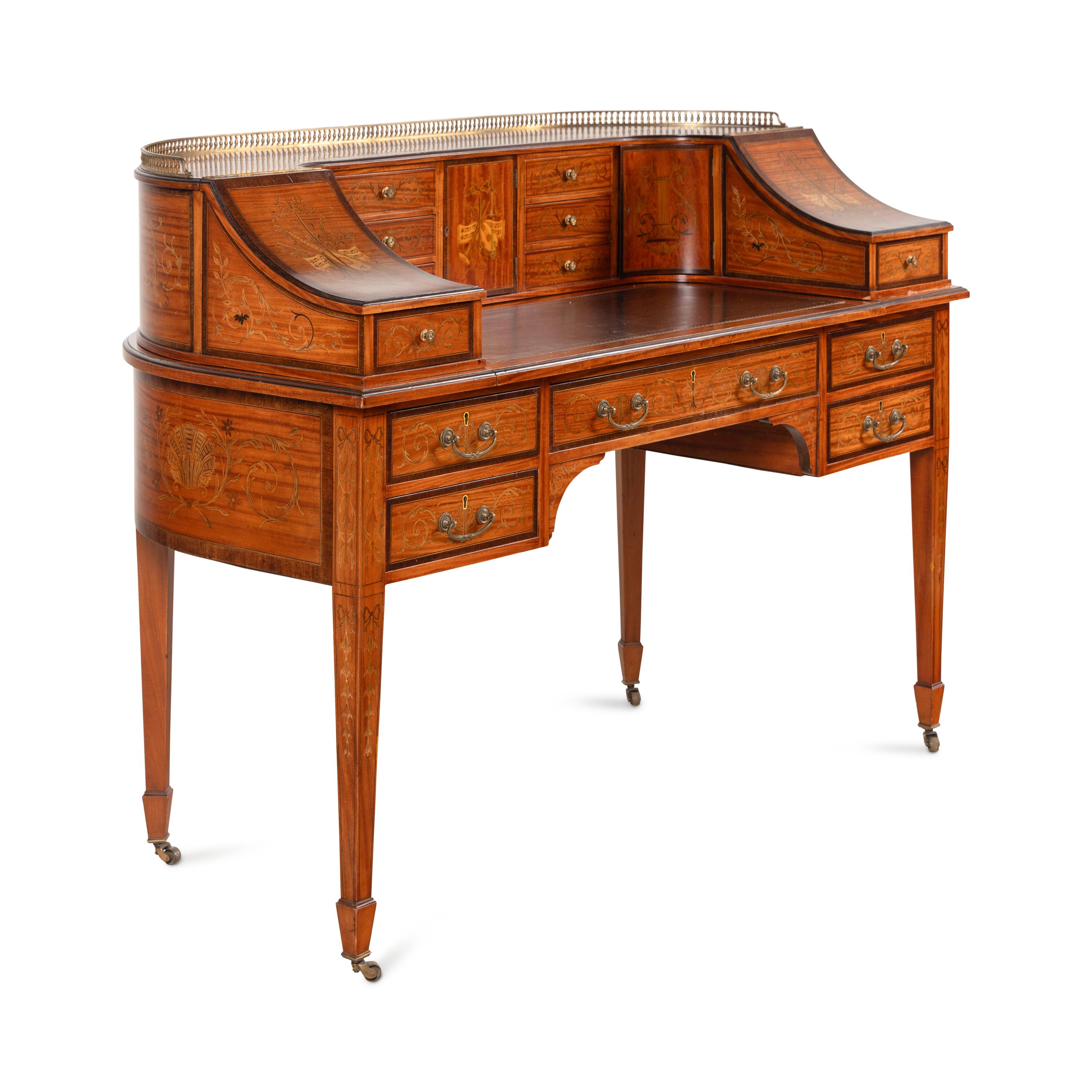 An Edwardian Satinwood and Marquetry "Carlton House" Desk