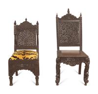 Two Anglo-Indian Carved Teak Side Chairs