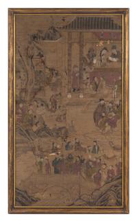 Three Ink and Color Paintings on Paper Each 60 1/2 x 33 1/2 inches (image). — 19TH CENTURY