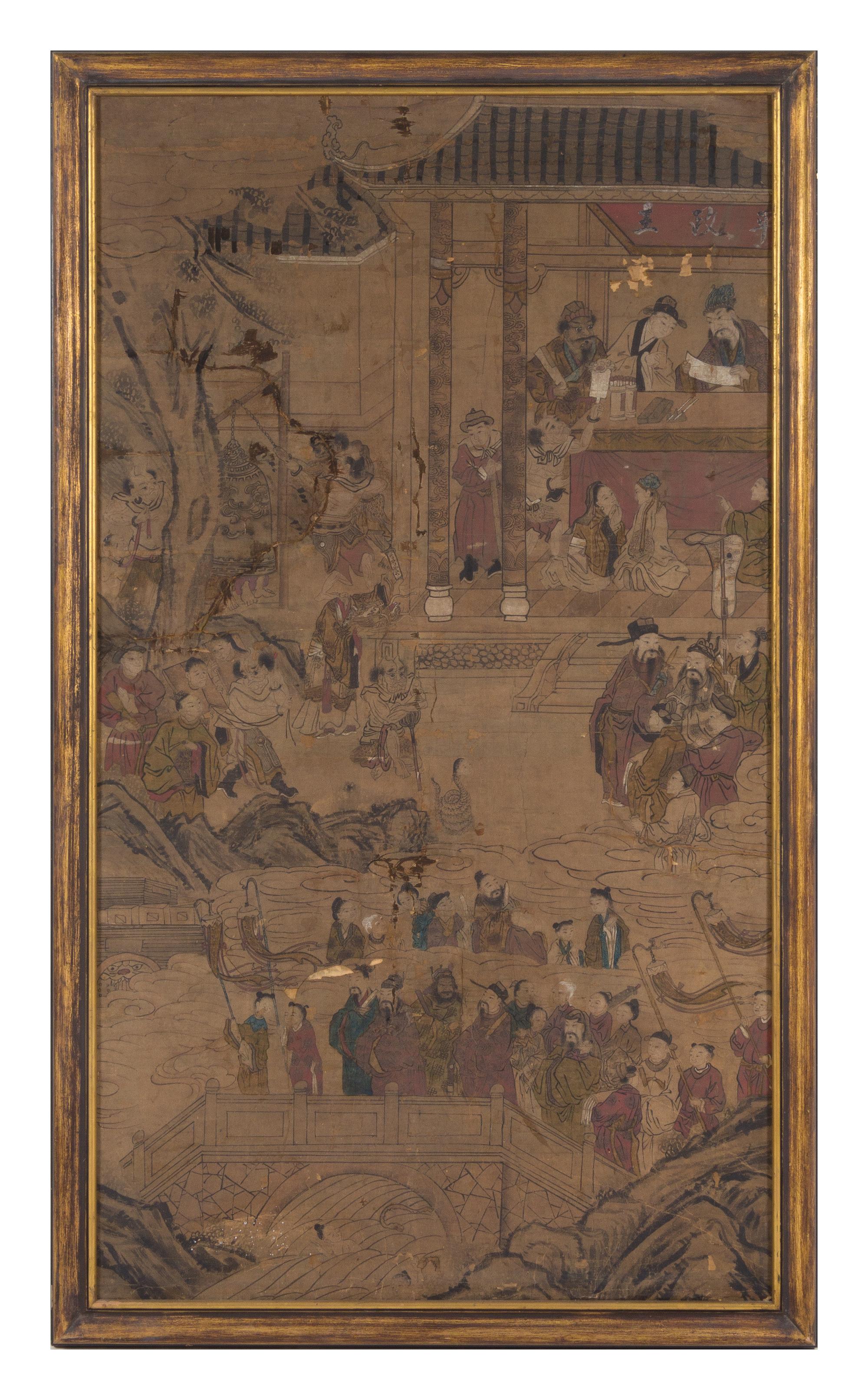 Three Ink and Color Paintings on Paper Each 60 1/2 x 33 1/2 inches (image). — 19TH CENTURY