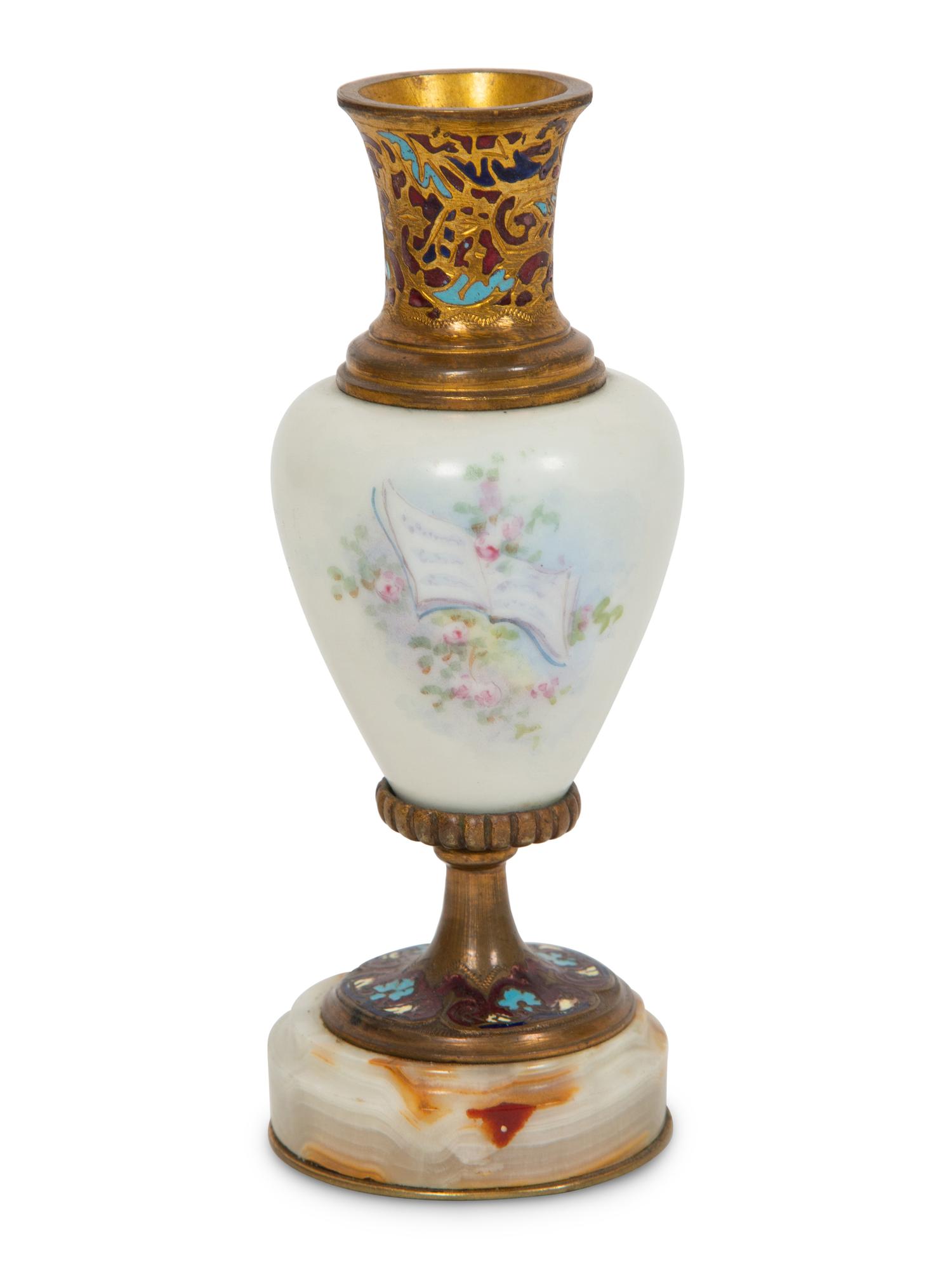A French Porcelain, Onyx and Champlevé Vase