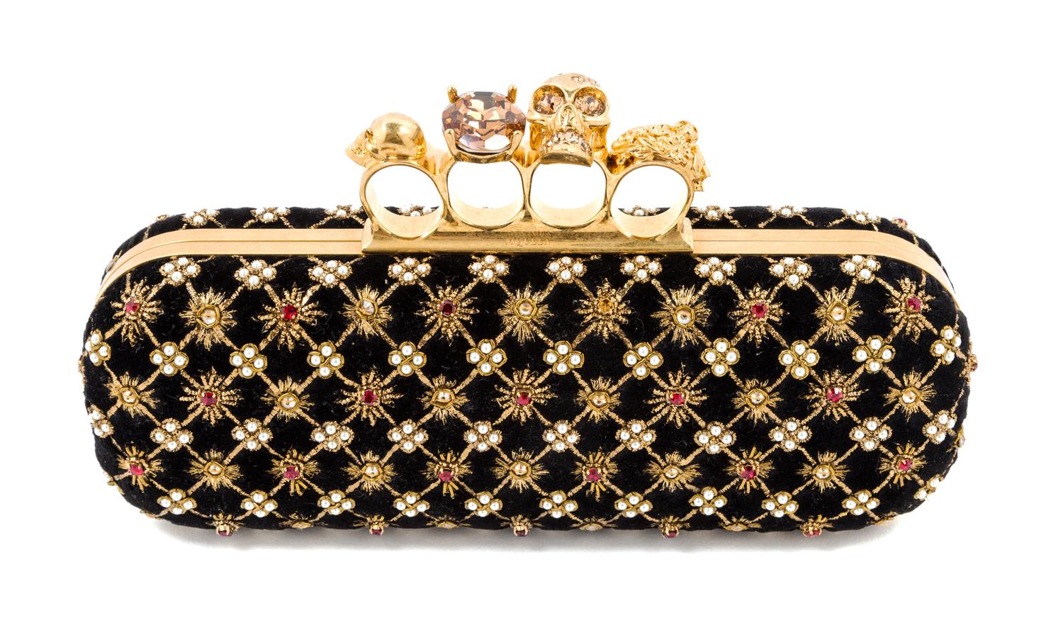 An Alexander McQueen Rhombic Embroidered Knuckle Clutch, 9" x 4" x 2".