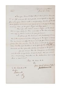 MONROE, James. Letter signed as Secretary of State (“Jas Monroe”), to the Collector of the Customs, Portsmouth, New Hampshire. Washington D. C., 26 June 1812.