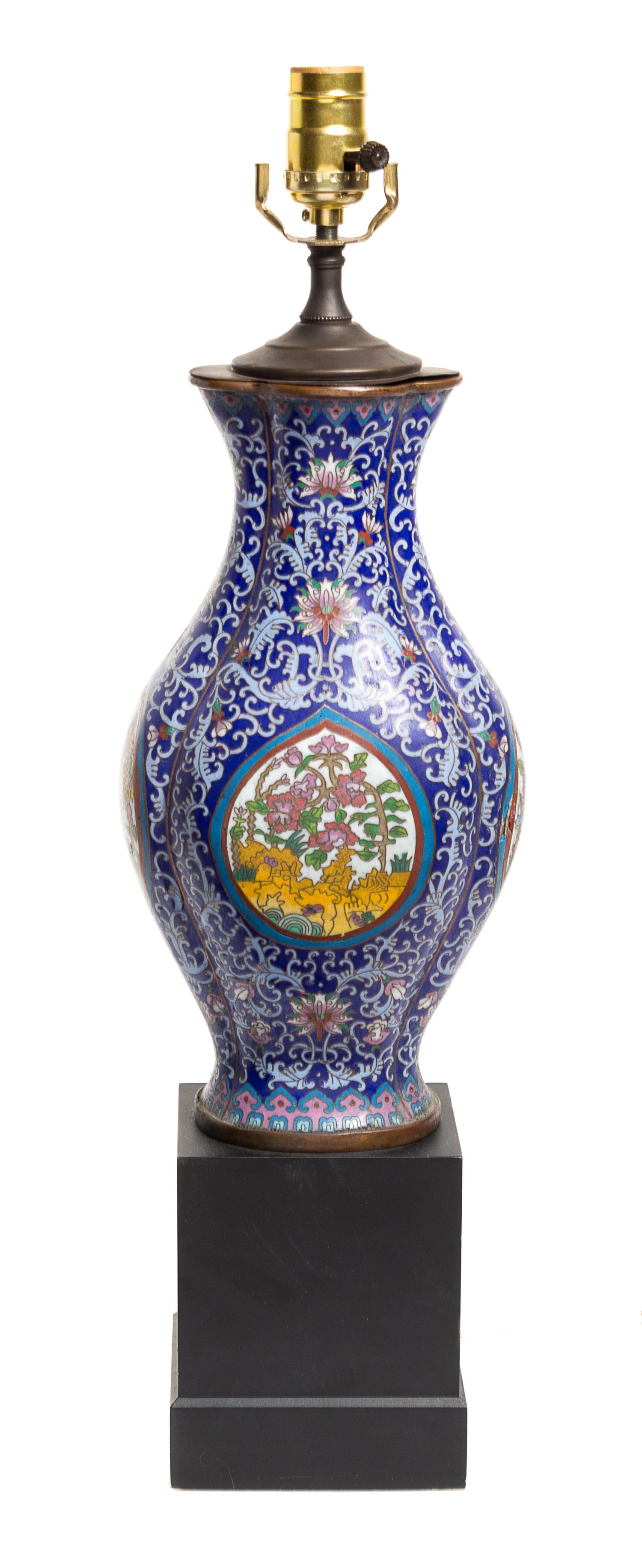 A Chinese Simulated Cloisonne Vase Height overall 23 1/2 inches.