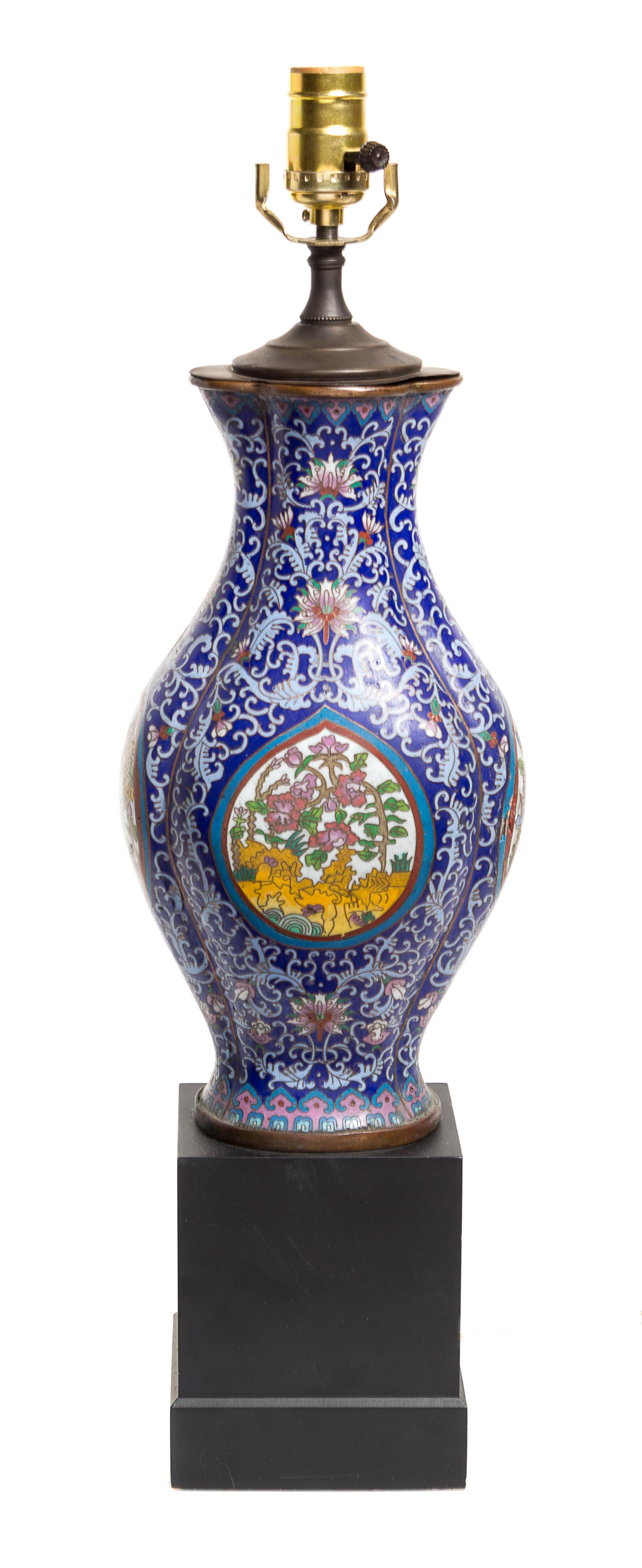 A Chinese Simulated Cloisonne Vase Height overall 23 1/2 inches.