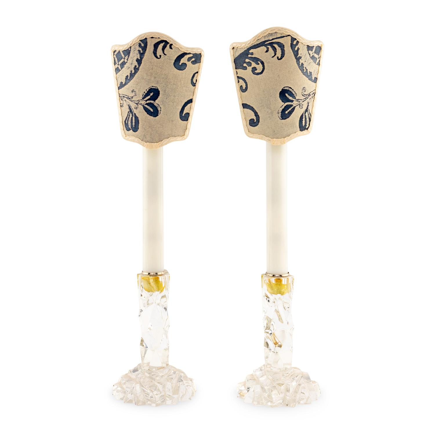 A Pair of Tiffany and Co. Molded Glass Candlestick Lamps
