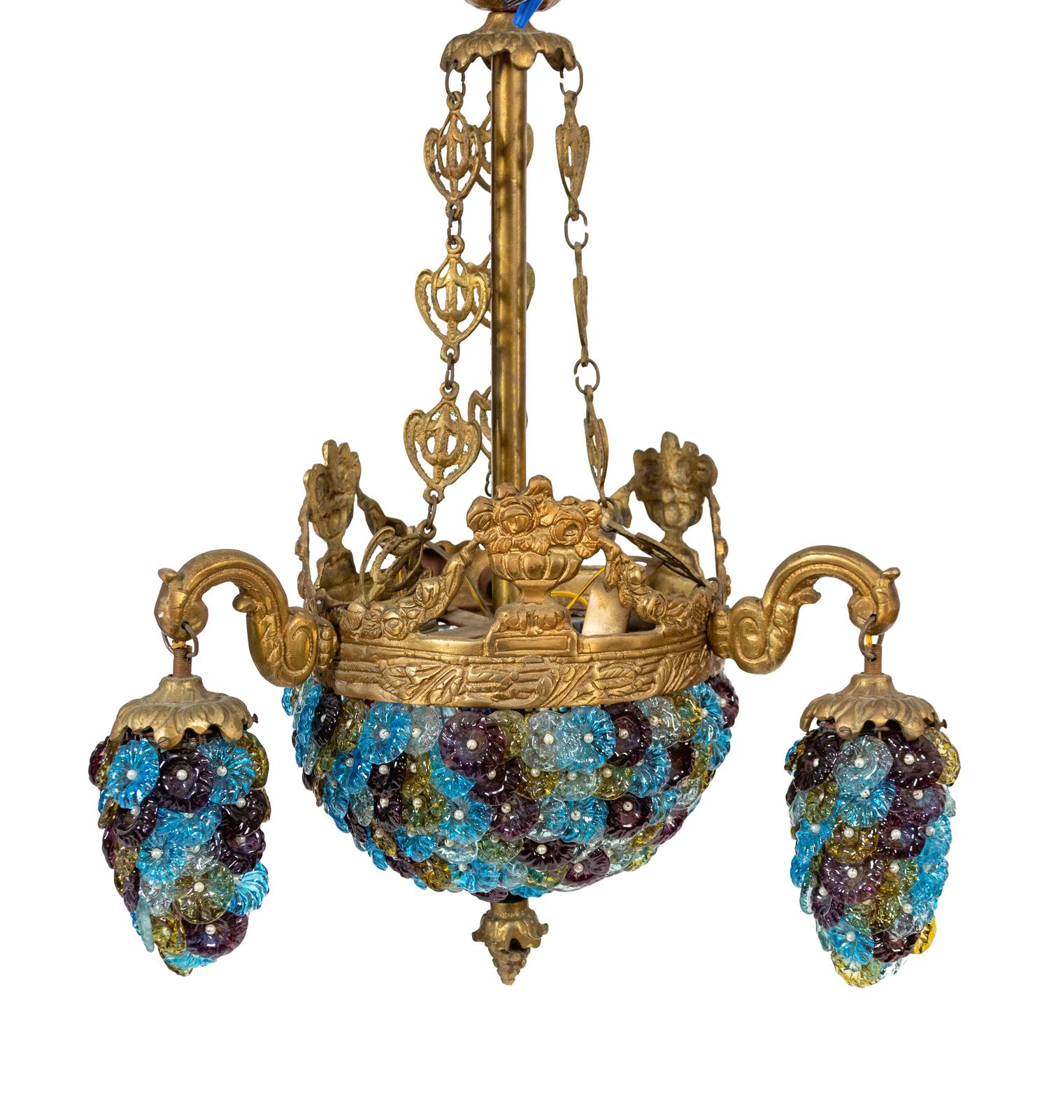 A French Glass Beaded Four-Light Chandelier — 20TH CENTURY