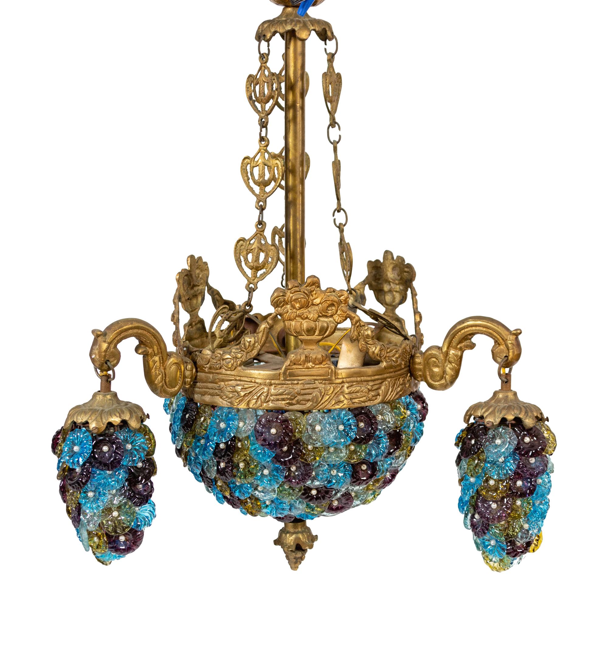 A French Glass Beaded Four-Light Chandelier — 20TH CENTURY