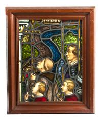 A Continental Leaded and Stained Glass Window, Height 23 3/4 x width 18 inches.