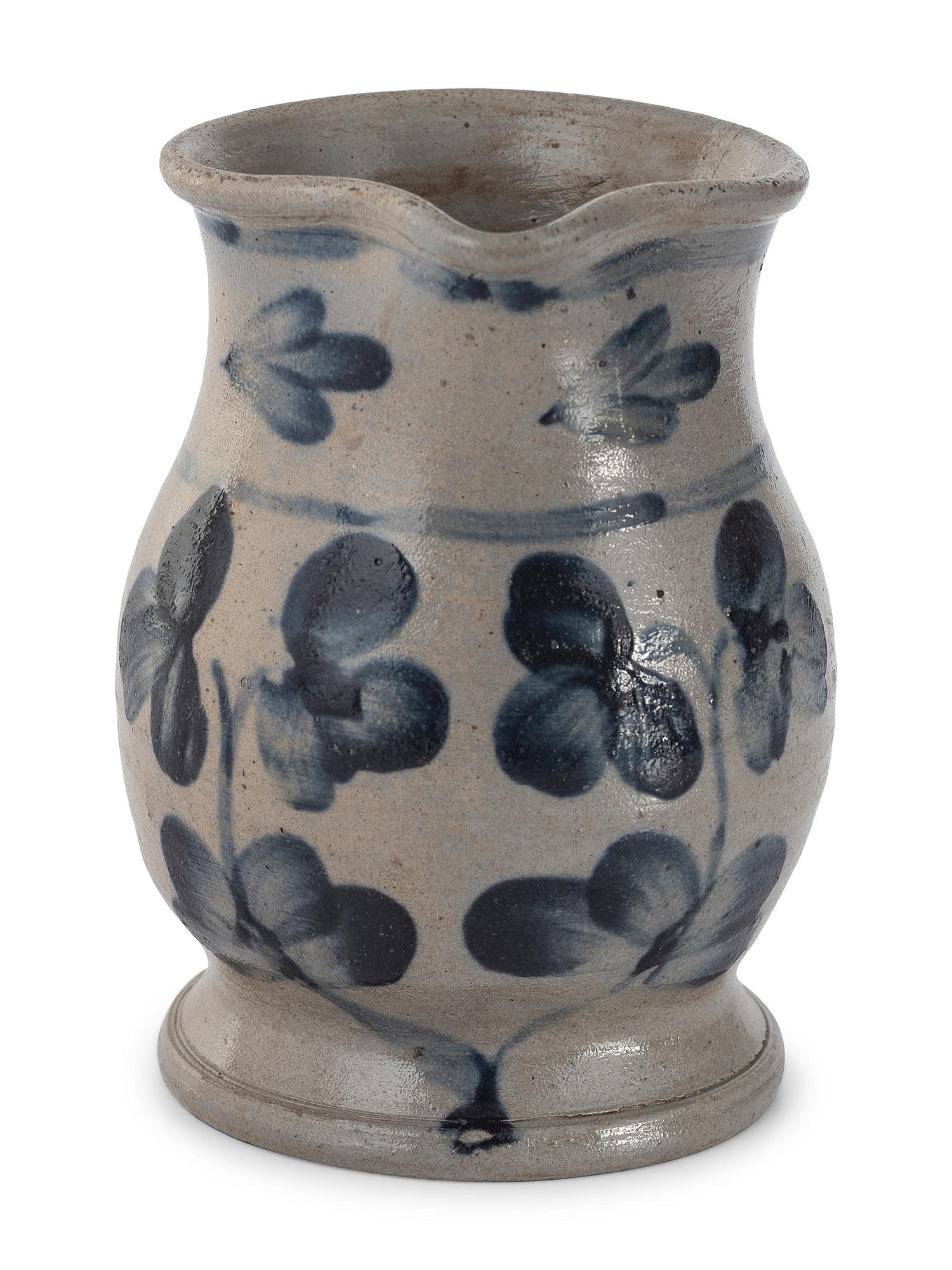 Three Cobalt Decorated Stoneware Pitchers