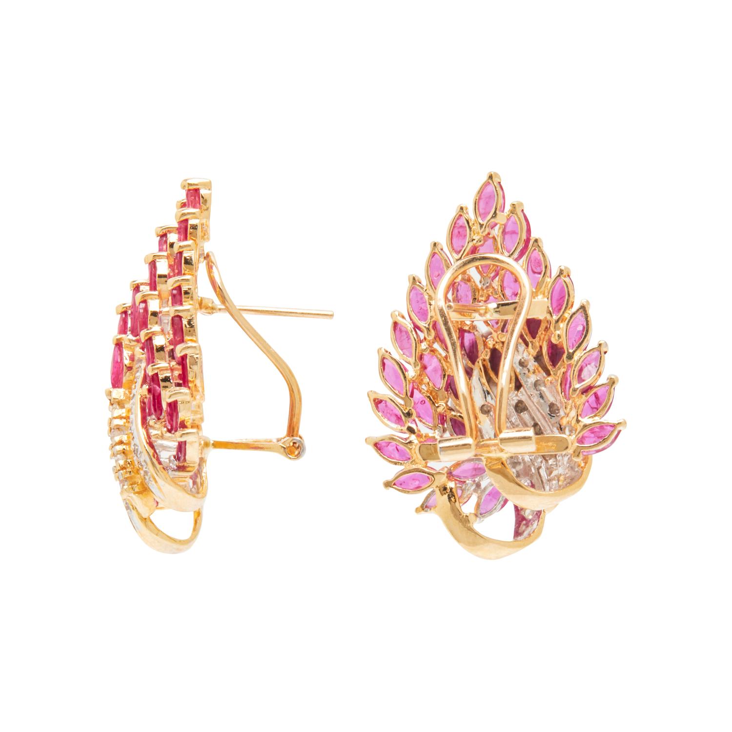 YELLOW GOLD, RUBY, AND DIAMOND EARRINGS