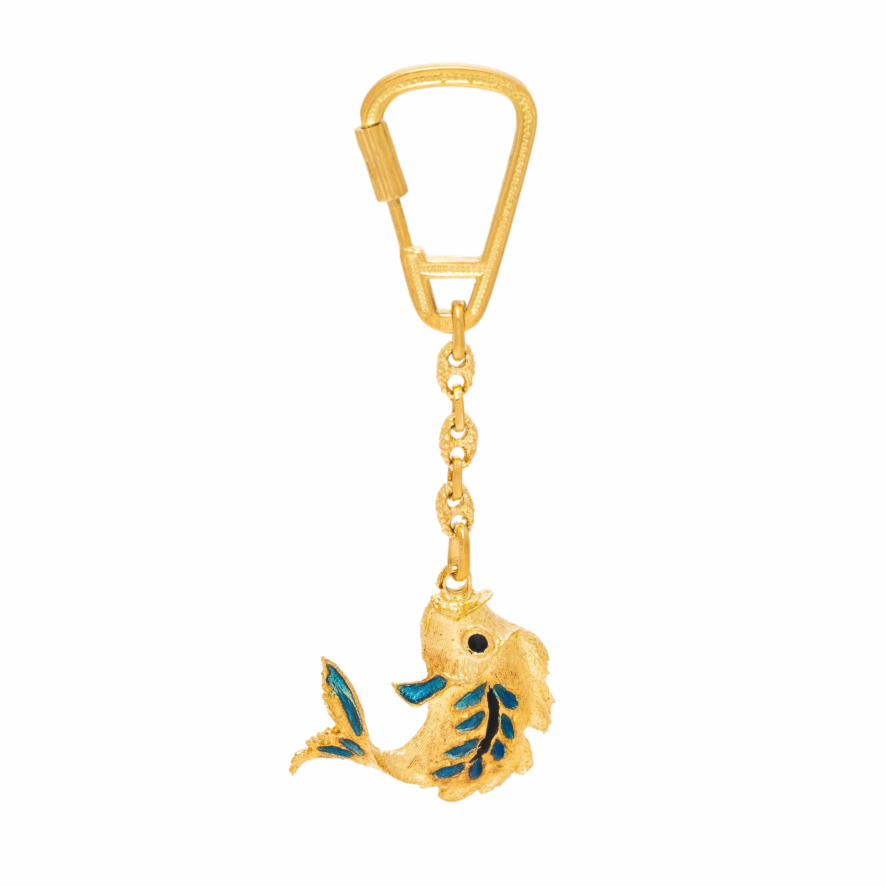 Yellow Gold and Enamel Fish Motif Key Chain
