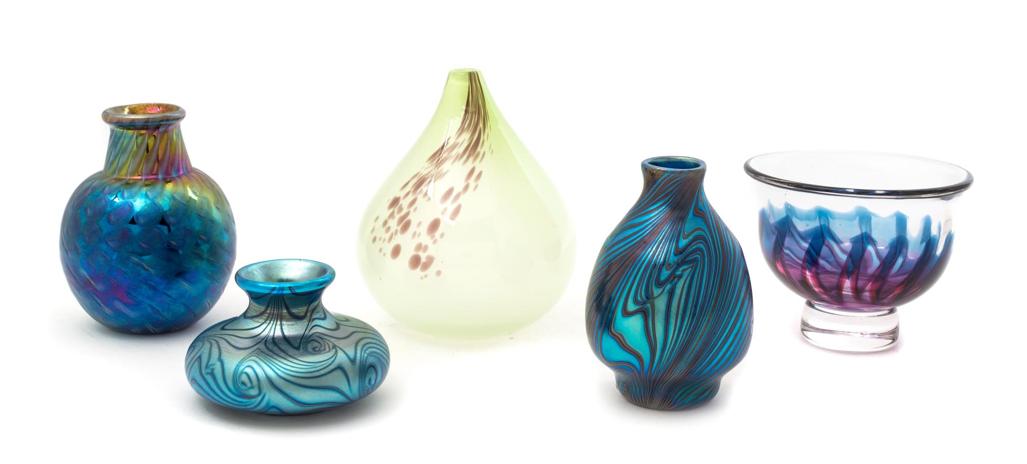 Two American Studio Glass Cabinet Vases, Orient & Flume Height of tallest 4 1/2 inches.