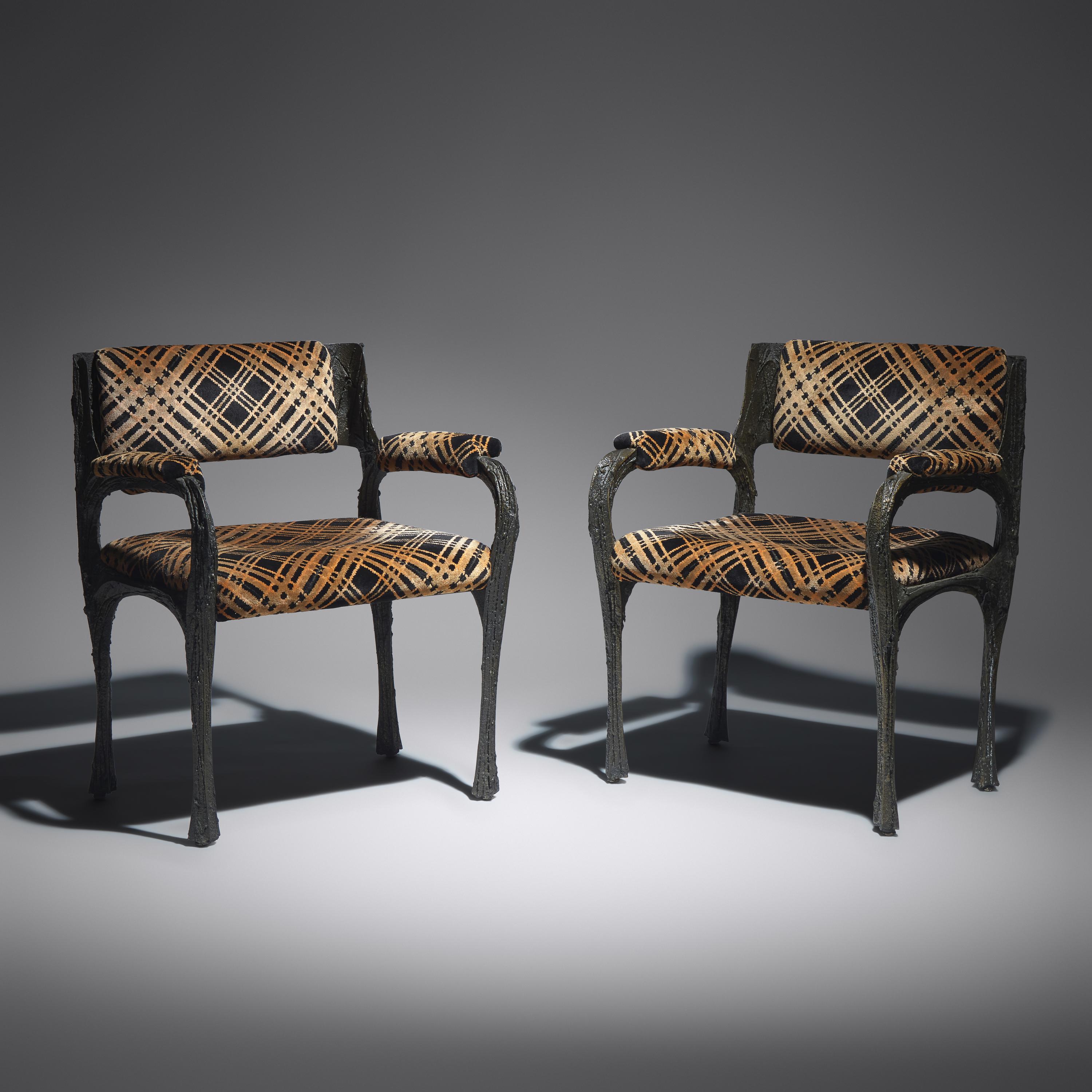 Paul Evans (American, 1931–1987) — Pair of Sculpted Bronze Armchairs, Model PE-105, c. 1970 Paul Evans Studio for Directional