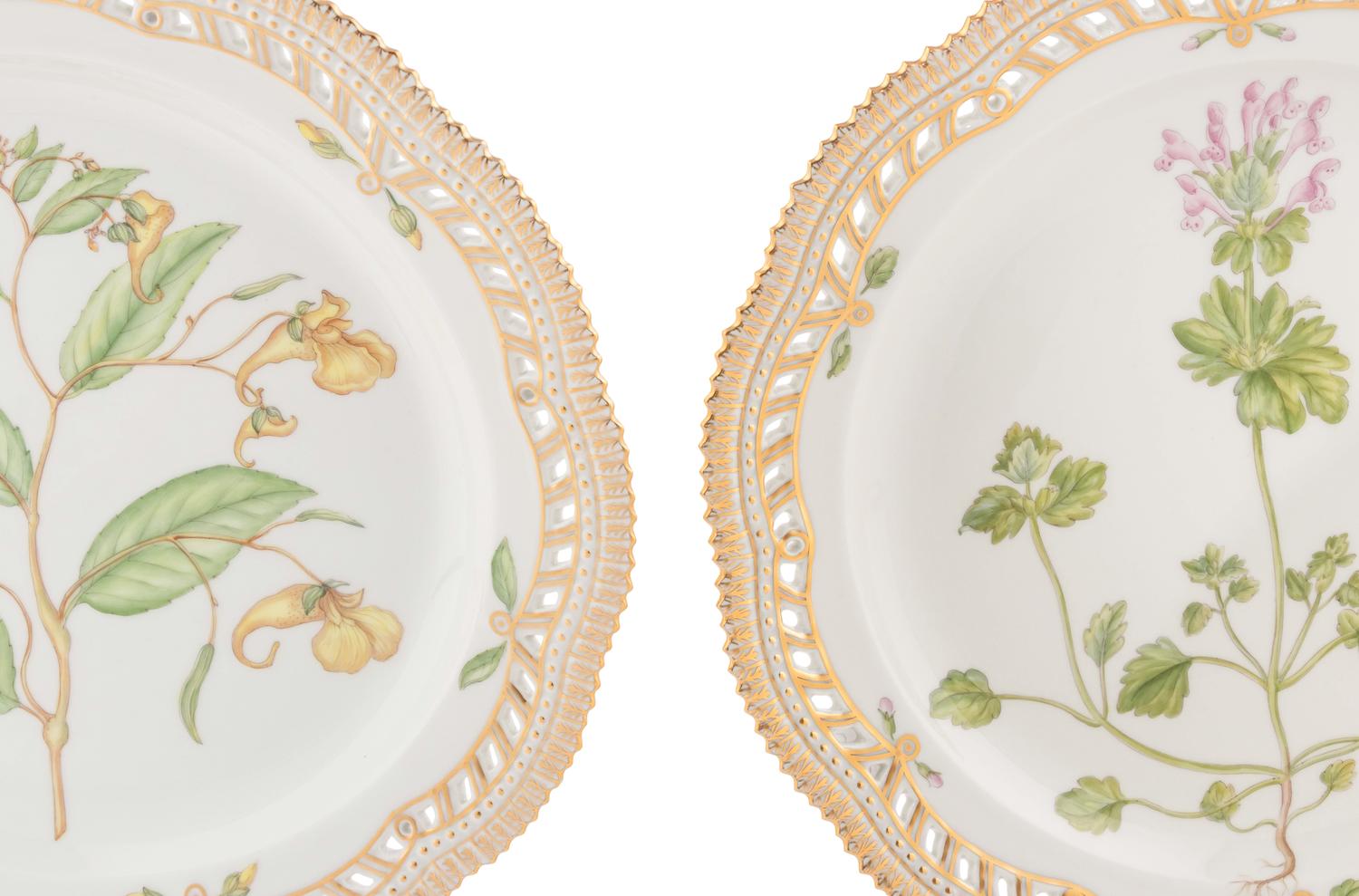 A Set of Seven Royal Copenhagen Flora Danica Reticulated Porcelain Dinner Plates