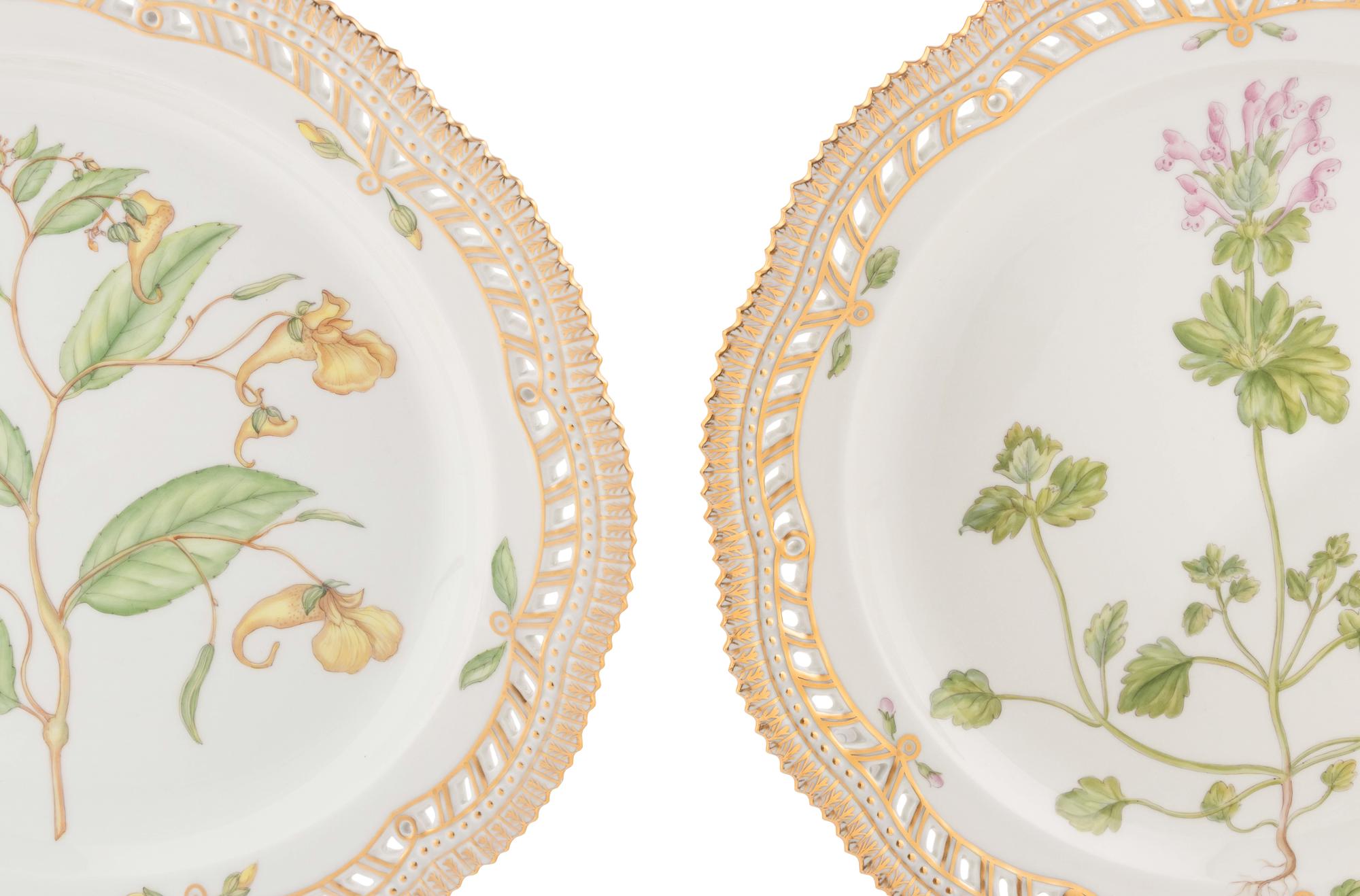 A Set of Seven Royal Copenhagen Flora Danica Reticulated Porcelain Dinner Plates
