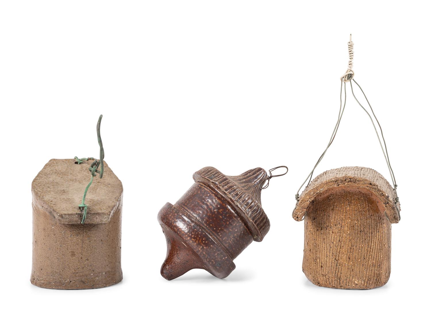 Three Sewer Tile and Stoneware Birdhouses