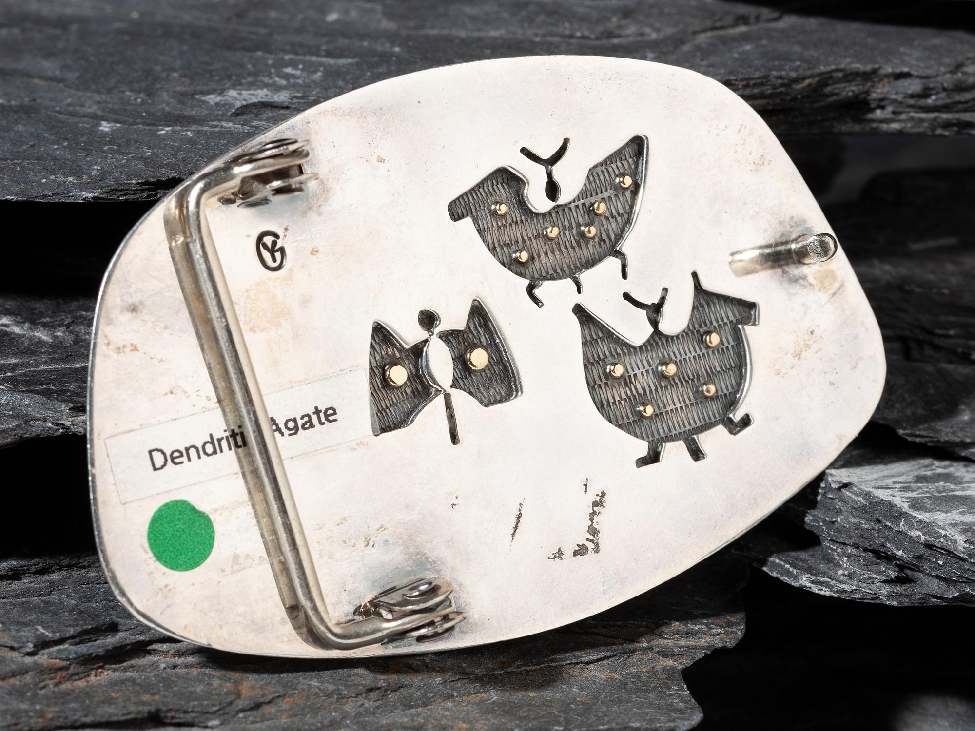 Silver and Dendritic Agate Belt Buckle, with Gold Bead Accents on Reverse